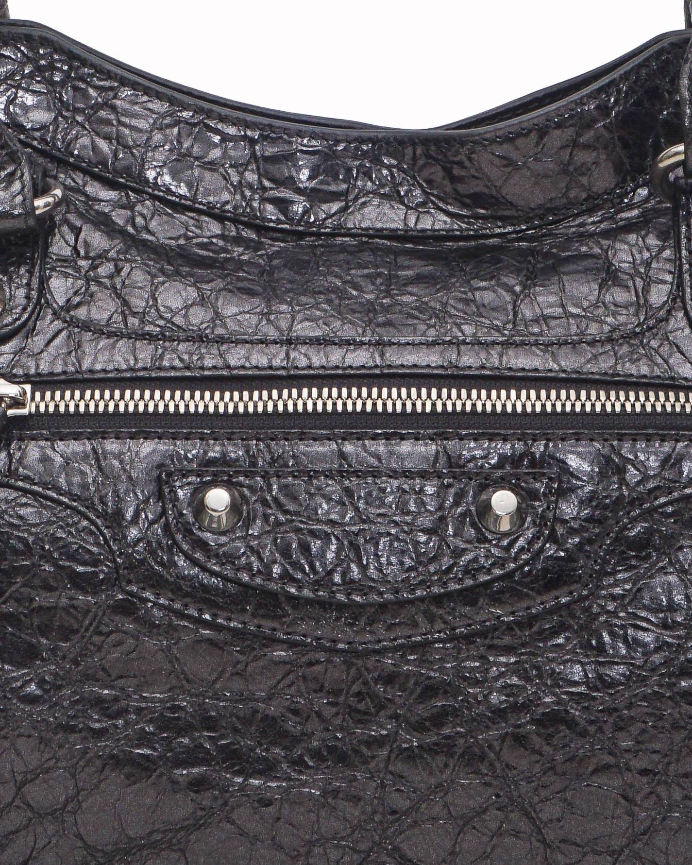 Balenciaga Metallic Grey Arena Lambskin Small Le City Shoulder Bag