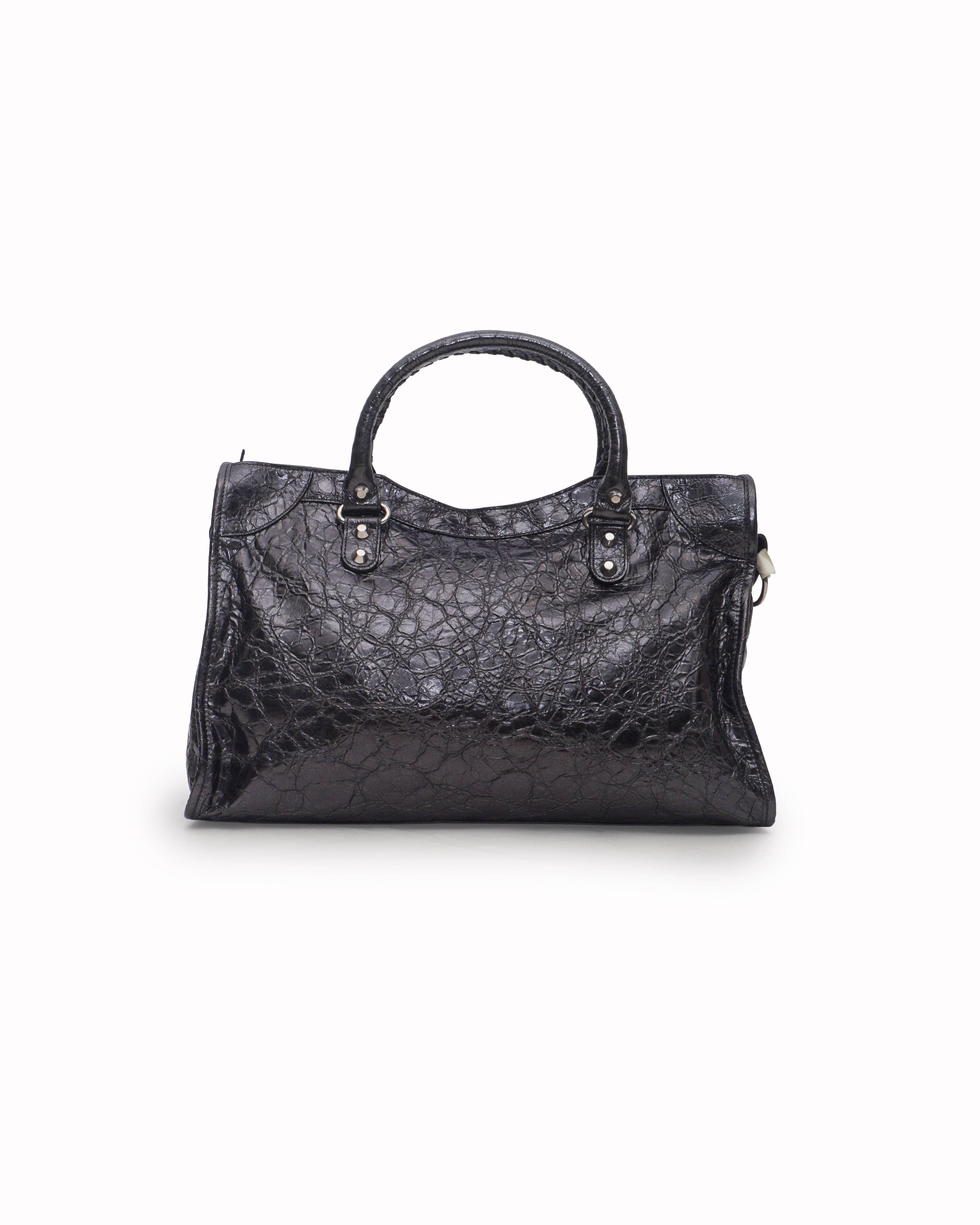 Balenciaga Metallic Grey Arena Lambskin Small Le City Shoulder Bag
