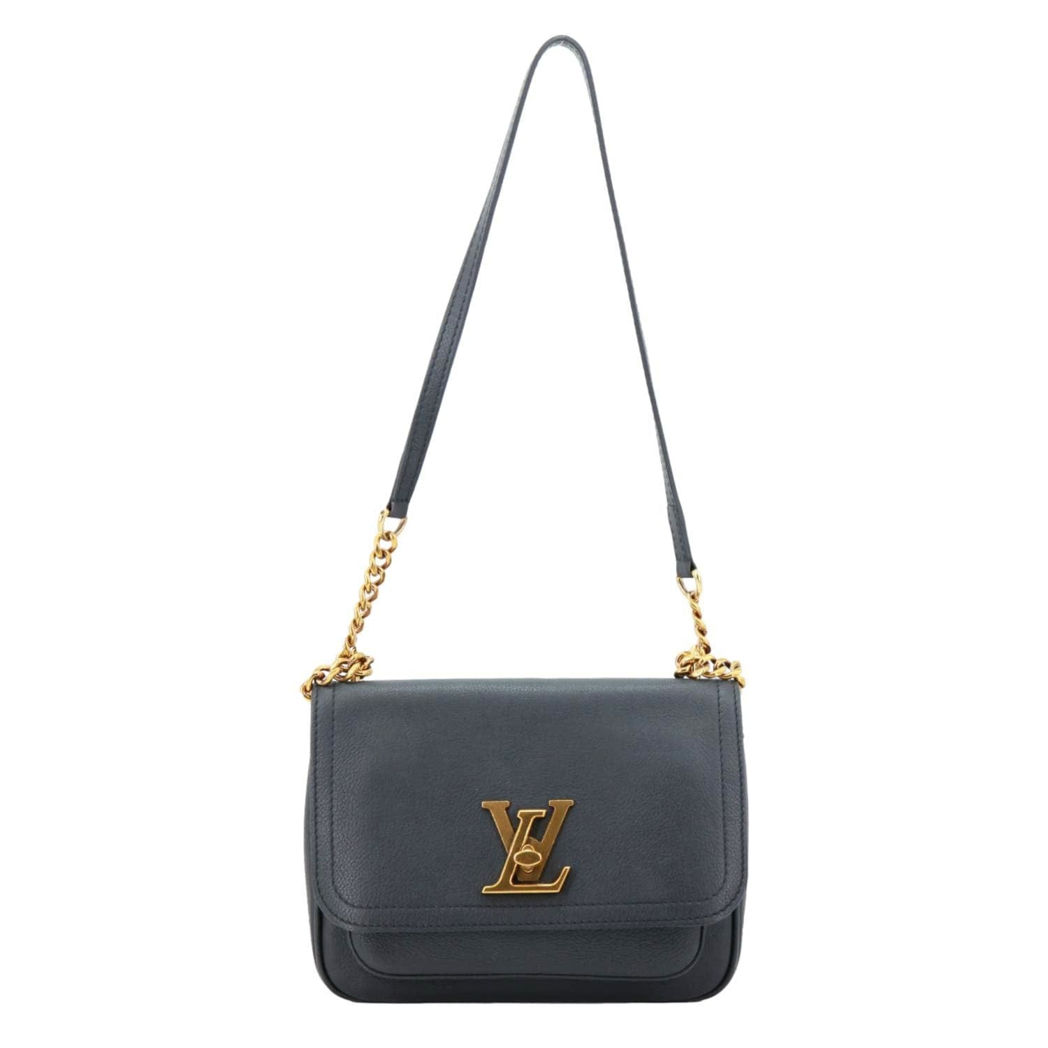 LOUIS VUITTON Lockme PM Taurillon Leather Chain Shoulder Bag Black