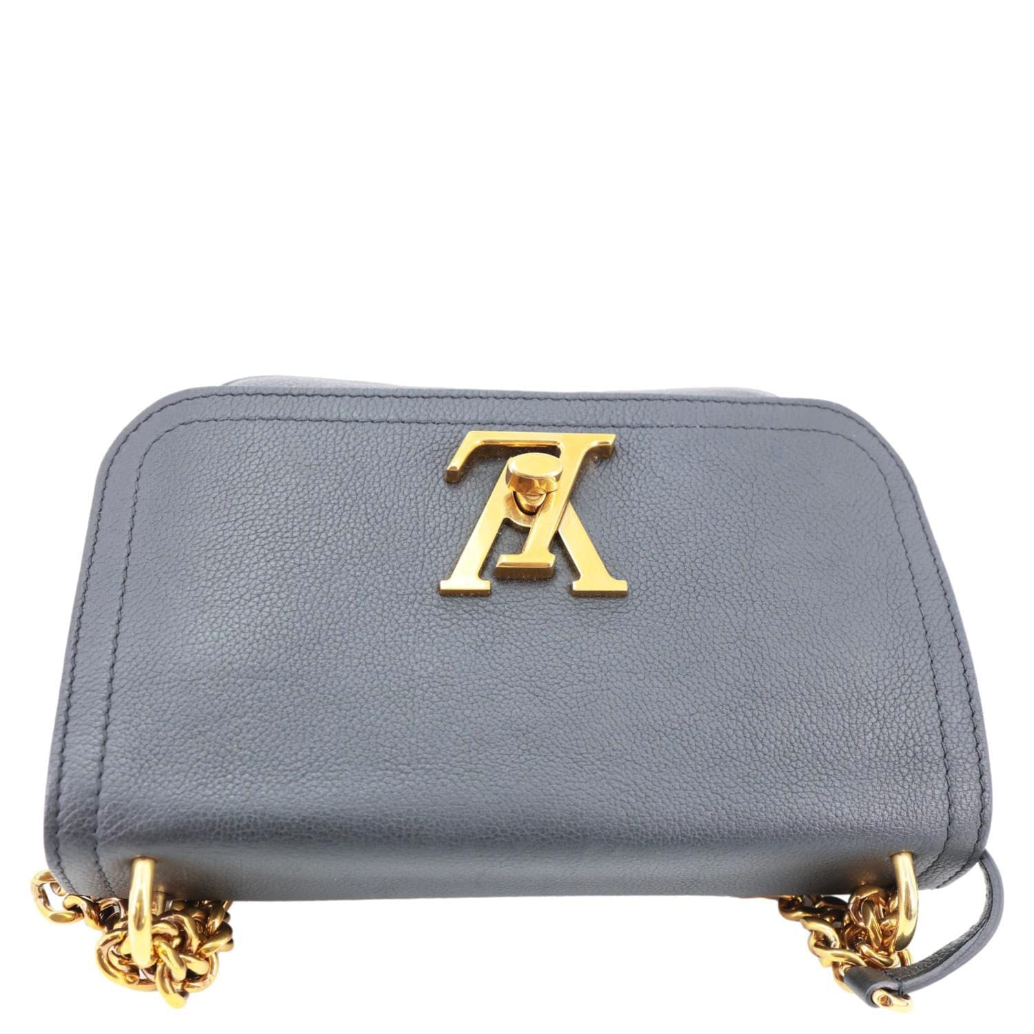 LOUIS VUITTON Lockme PM Taurillon Leather Chain Shoulder Bag Black