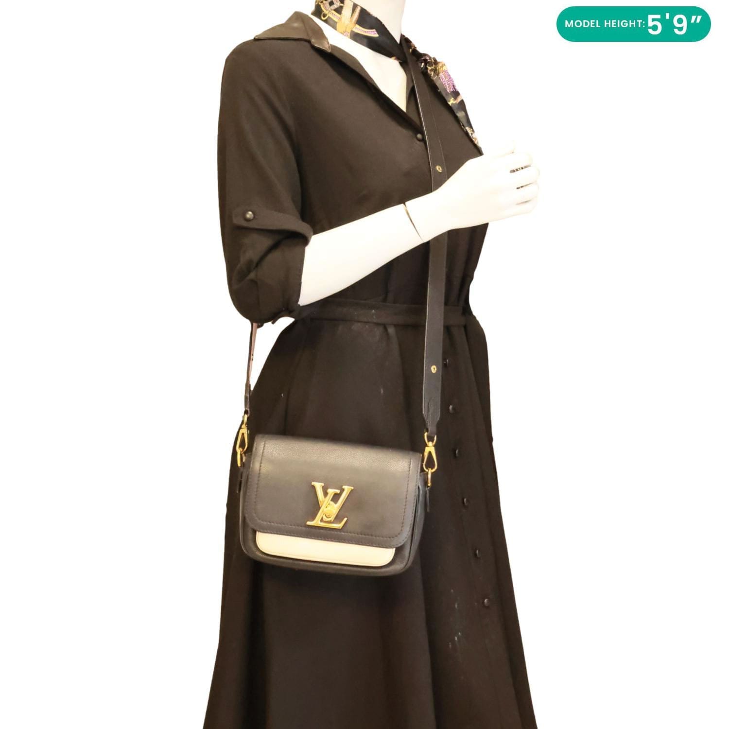 LOUIS VUITTON Lockme Tender Calfskin Leather Chain Shoulder Bag Black
