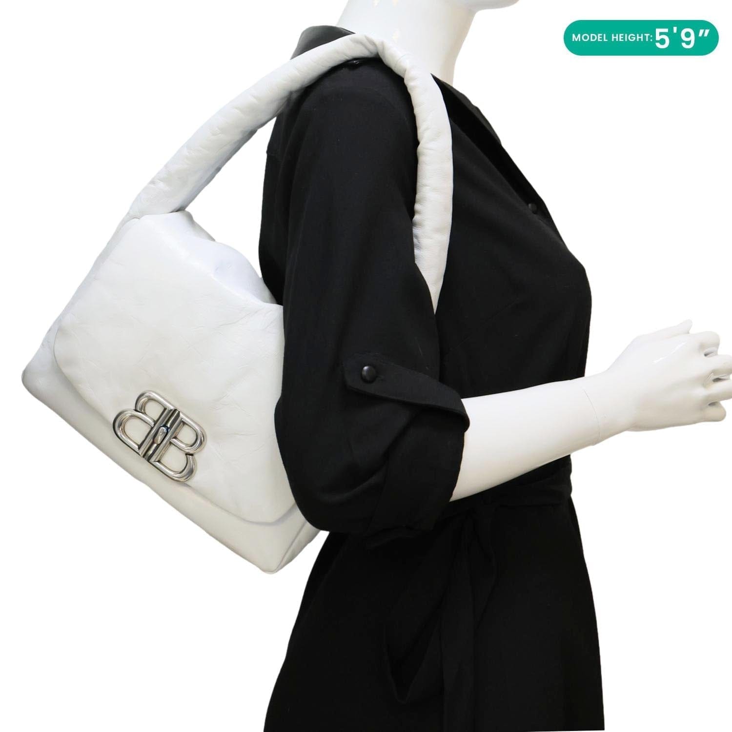 BALENCIAGA Monaco Calfskin Leather Shoulder Bag White