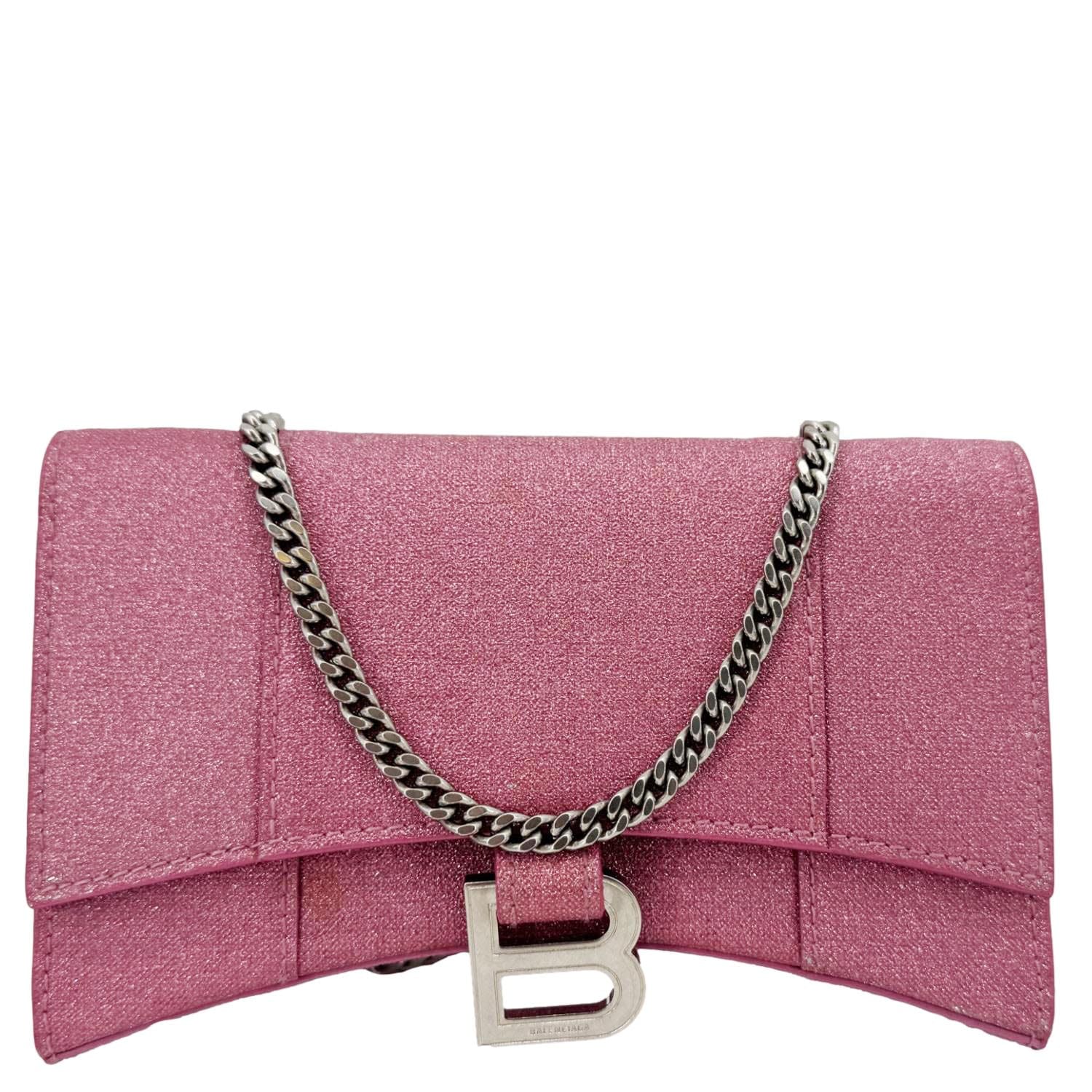 BALENCIAGA Hourglass Leather Wallet On Chain Shoulder Bag Pink