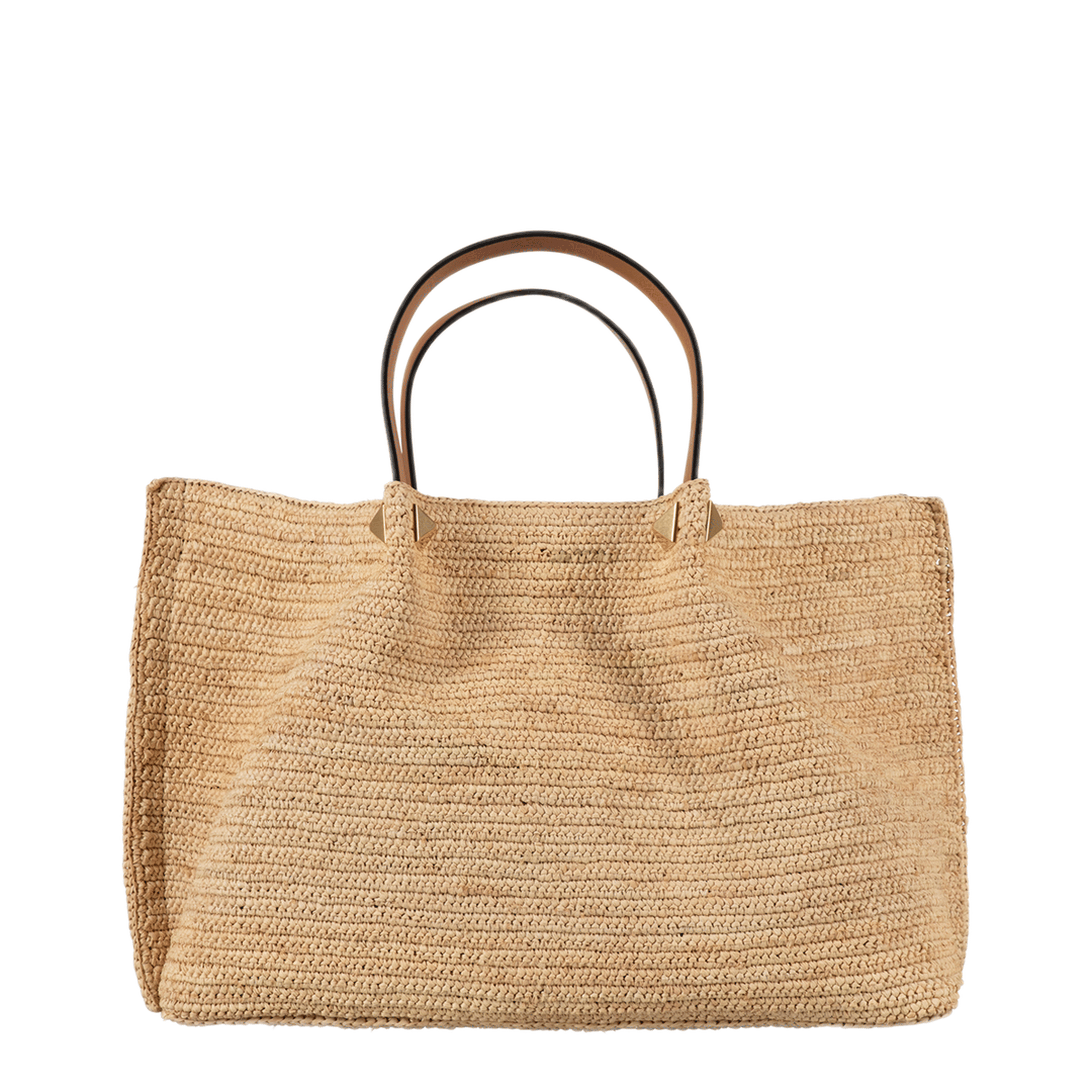 Valentino Medium Straw Tote - Saddle Brown/Natural/Rouge Pur