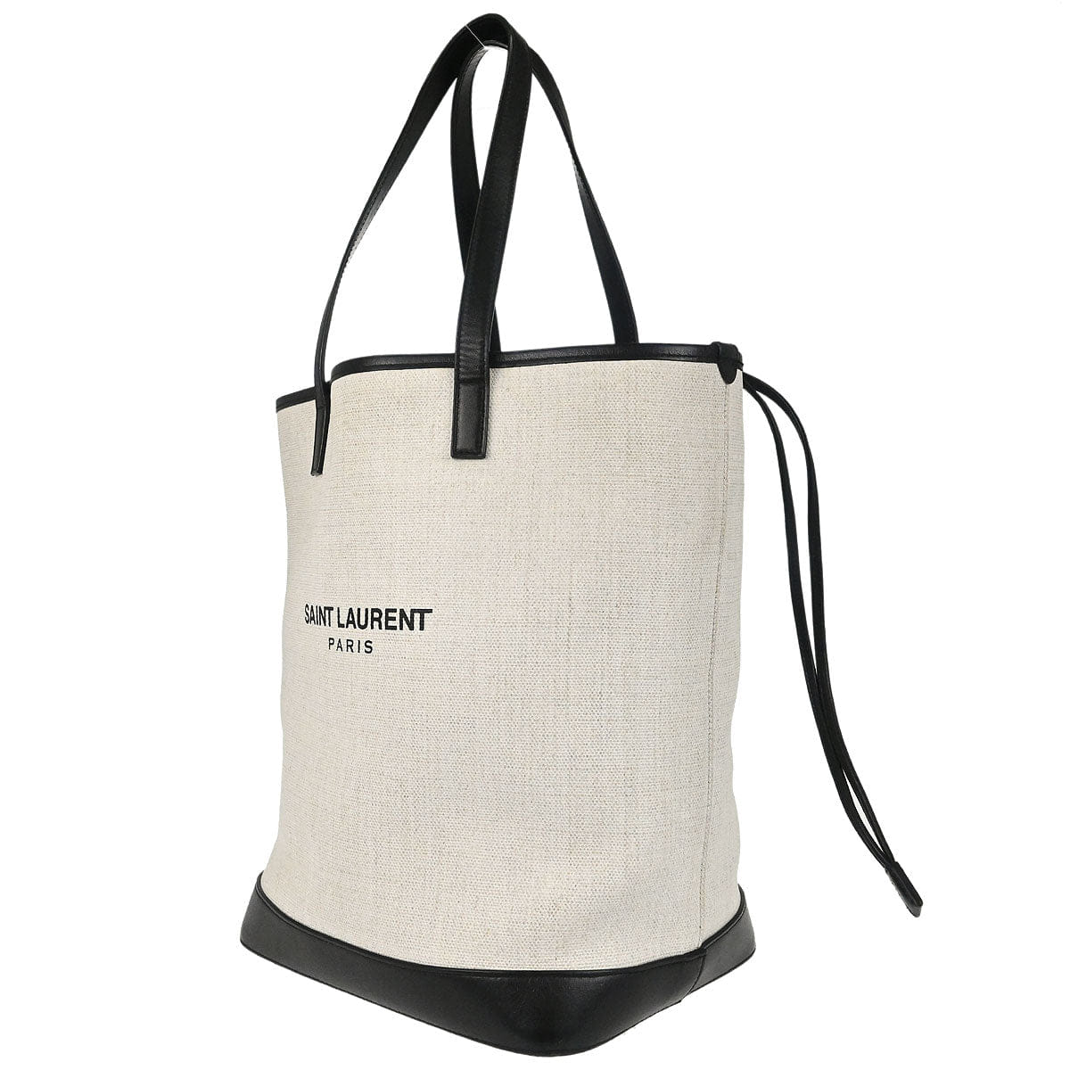 Saint Laurent White Calfskin Teddy Drawstring Tote Handbag