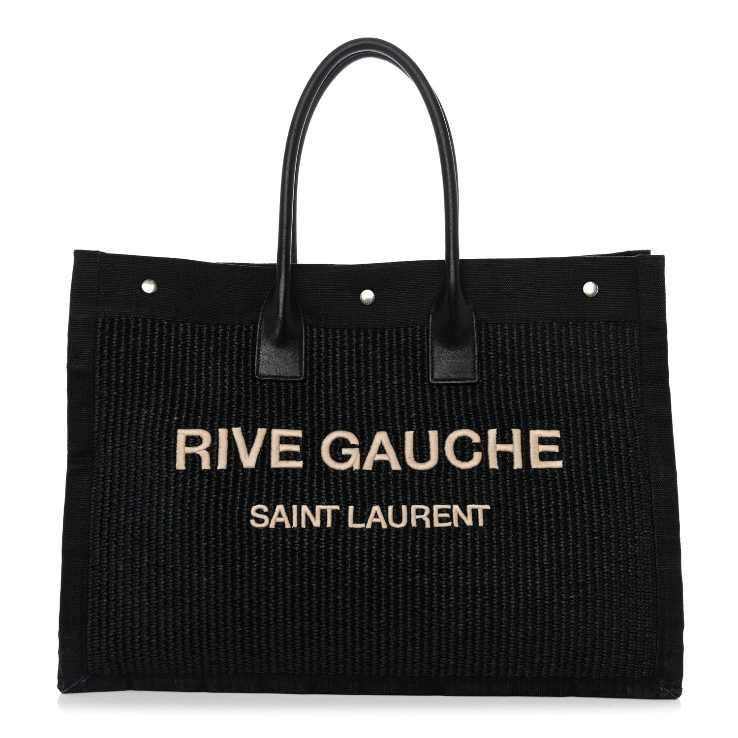 Saint Laurent Raffia Linen Calfskin Rive Gauche Tote Black