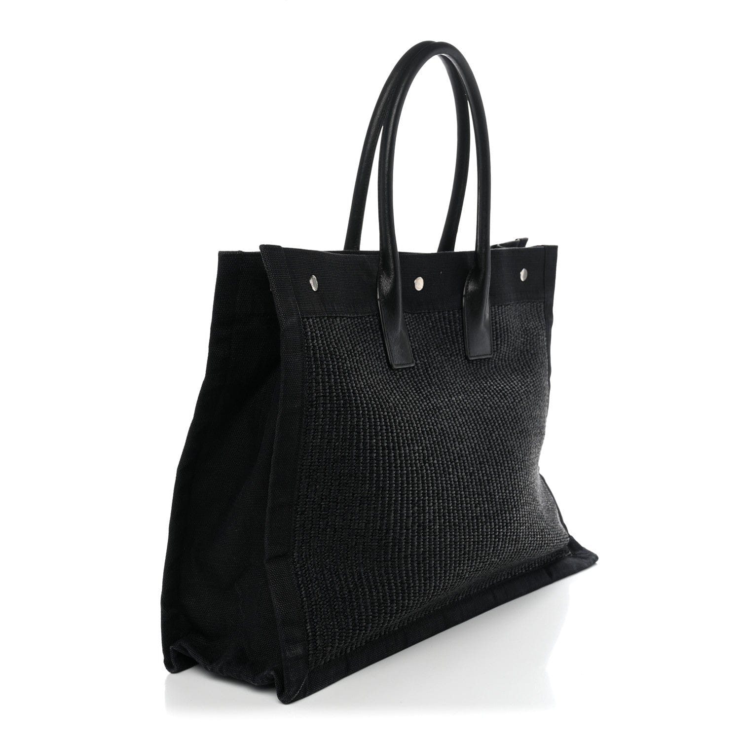Saint Laurent Raffia Linen Calfskin Rive Gauche Tote Black