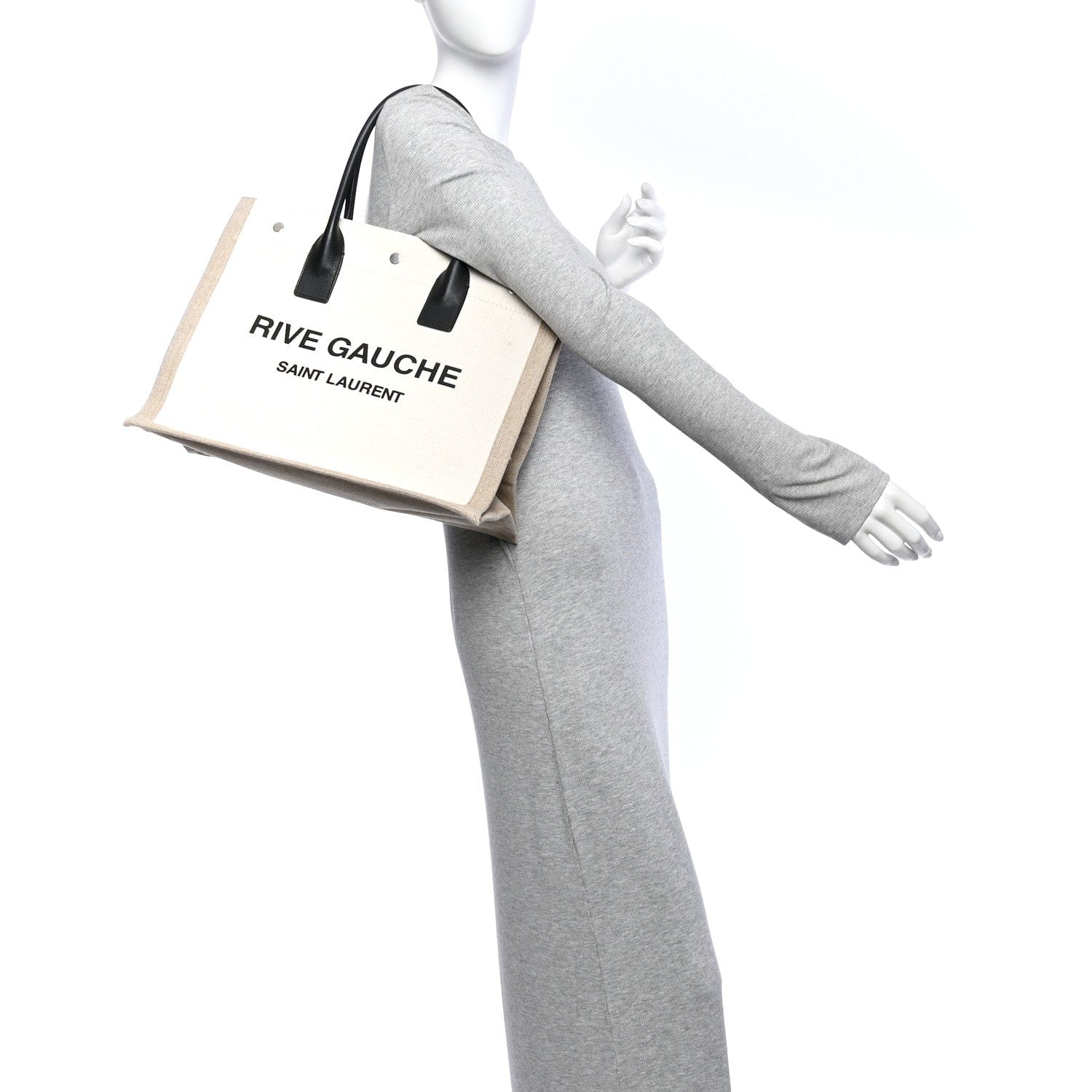 Saint Laurent Linen Calfskin Small Rive Gauche Tote Greggio Natural