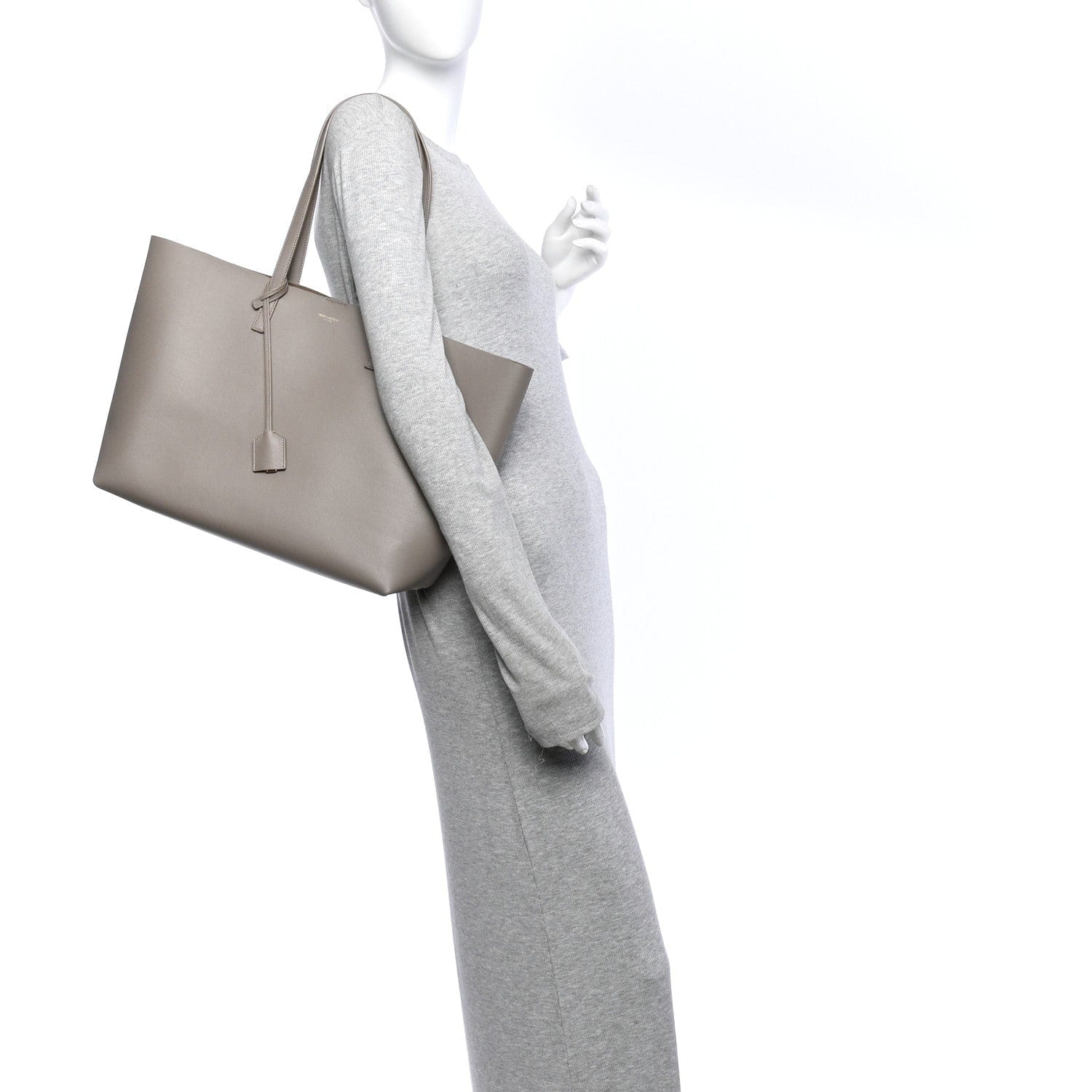 Saint Laurent Calfskin Large Shopping Tote Oyster Gray