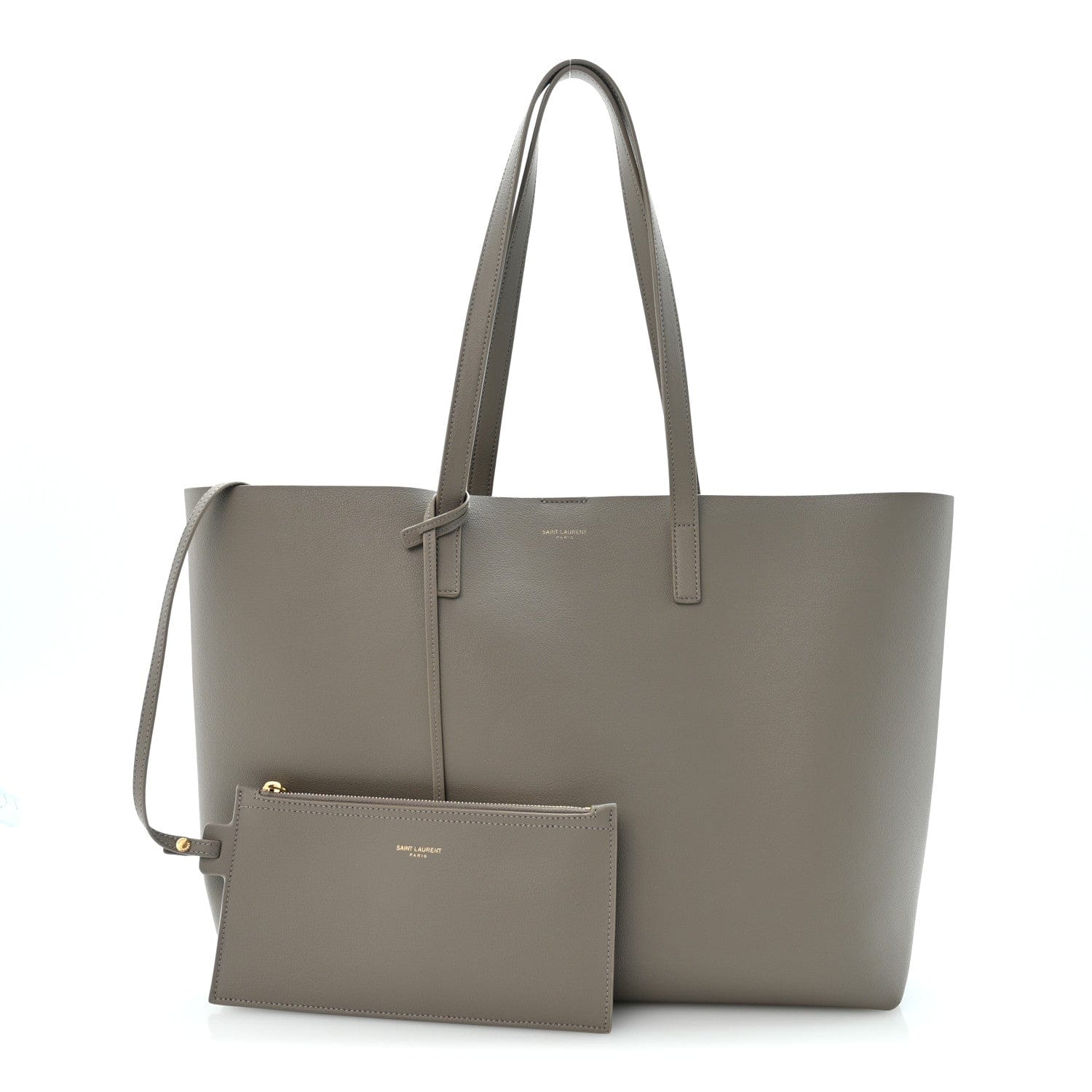Saint Laurent Calfskin Large Shopping Tote Oyster Gray