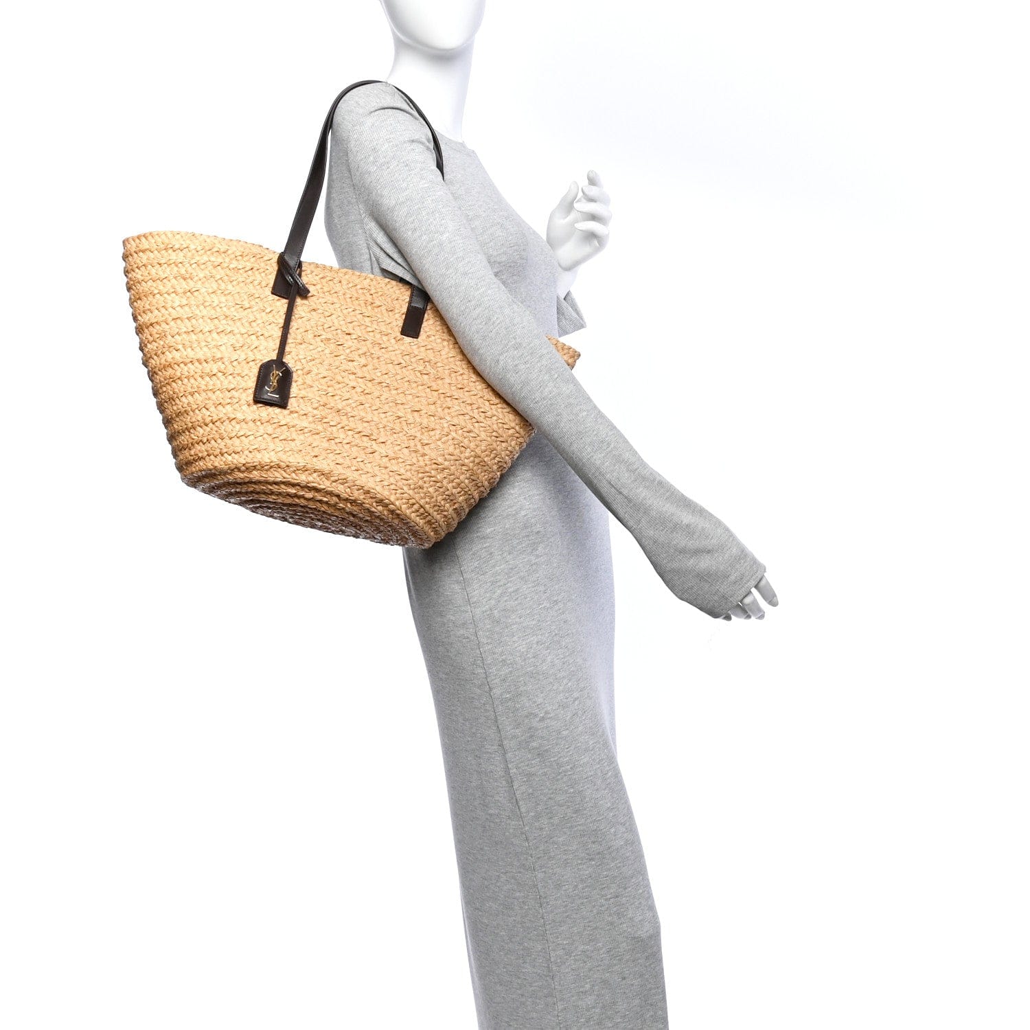 Saint Laurent Raffia Calfskin Medium Panier Tote