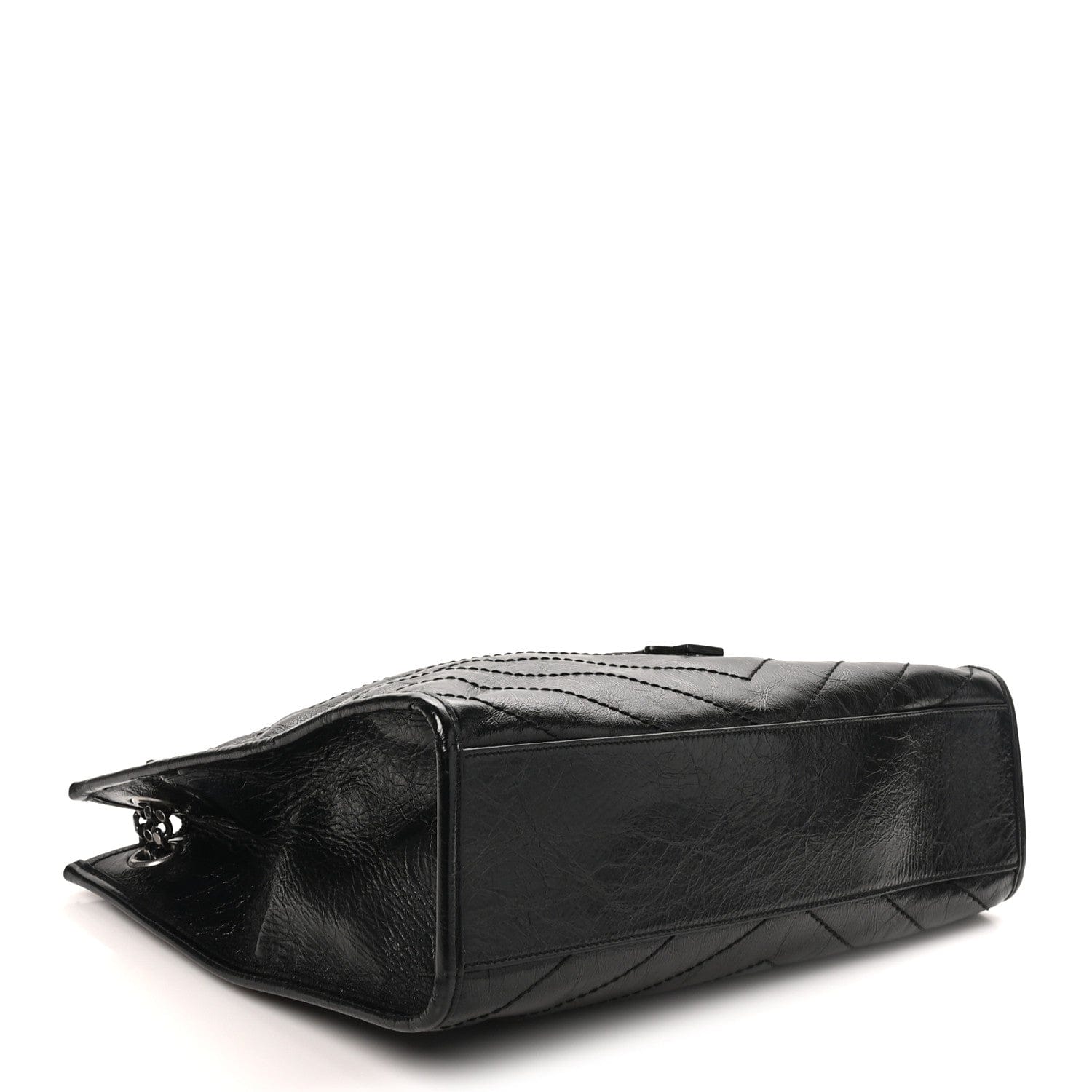 Saint Laurent Crinkled Calfskin Matelasse Monogram Medium Niki Shopper Tote Black