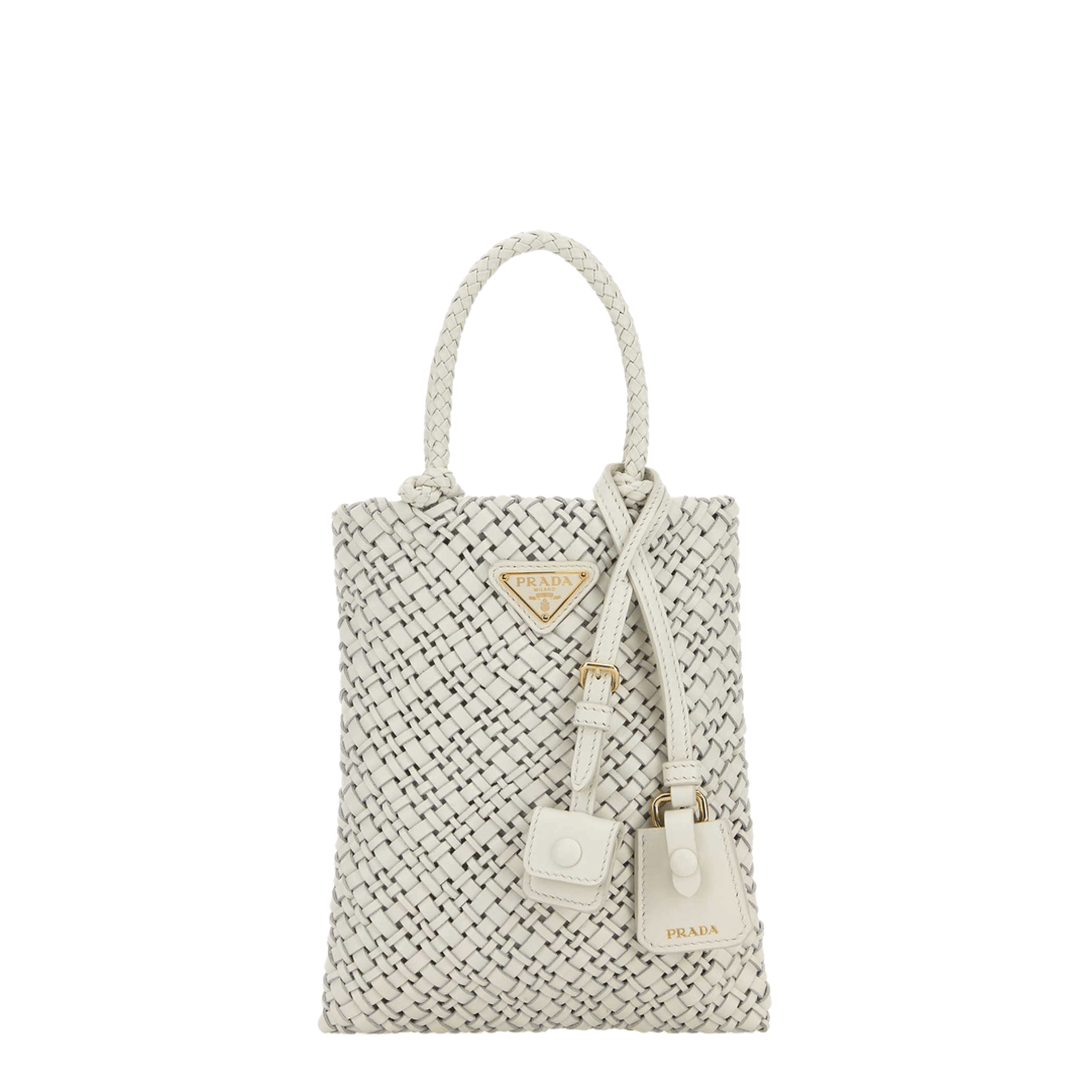 Prada Triangle Logo Leather Tote Bag - White