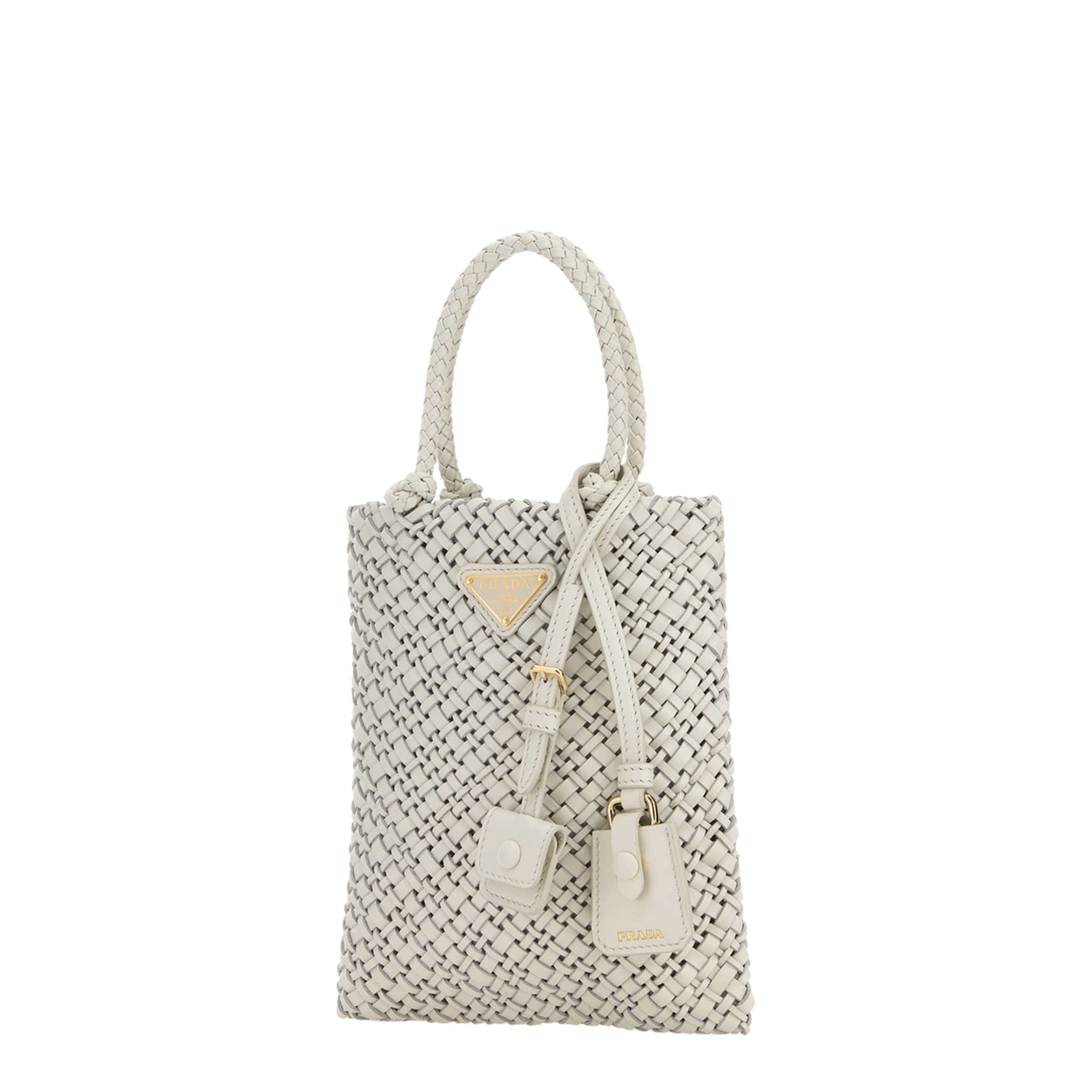 Prada Triangle Logo Leather Tote Bag - White