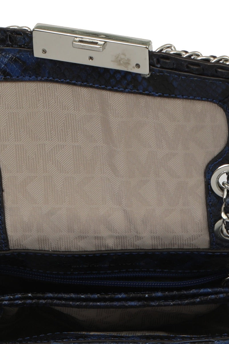 Michael Kors Blue Snakeskin Embossed Carine Chain Sling Bag