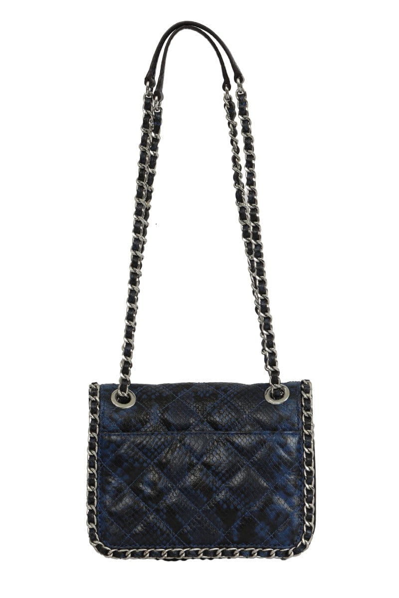 Michael Kors Blue Snakeskin Embossed Carine Chain Sling Bag