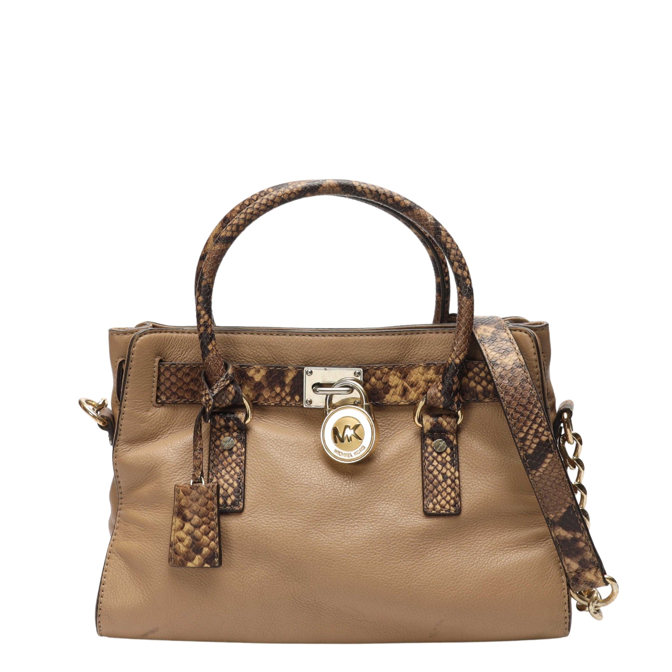Michael Kors Beige Python Embossed Hamilton Satchel