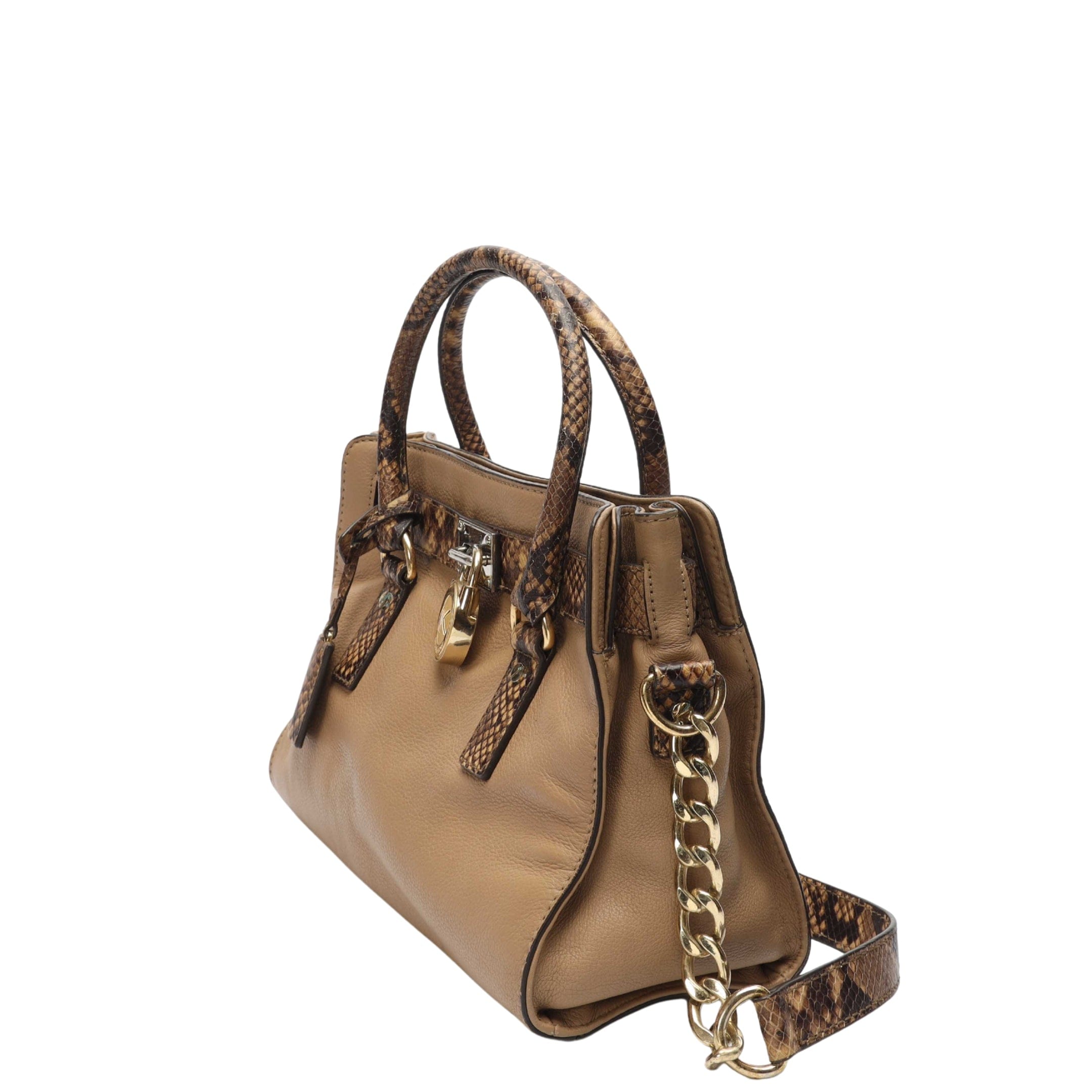 Michael Kors Beige Python Embossed Hamilton Satchel
