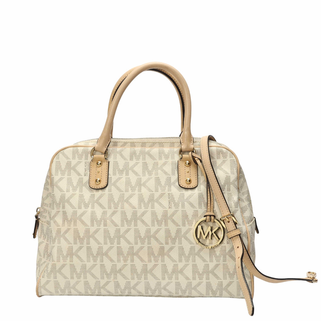 Michael Kors Off White Signature Logo Charm Satchel