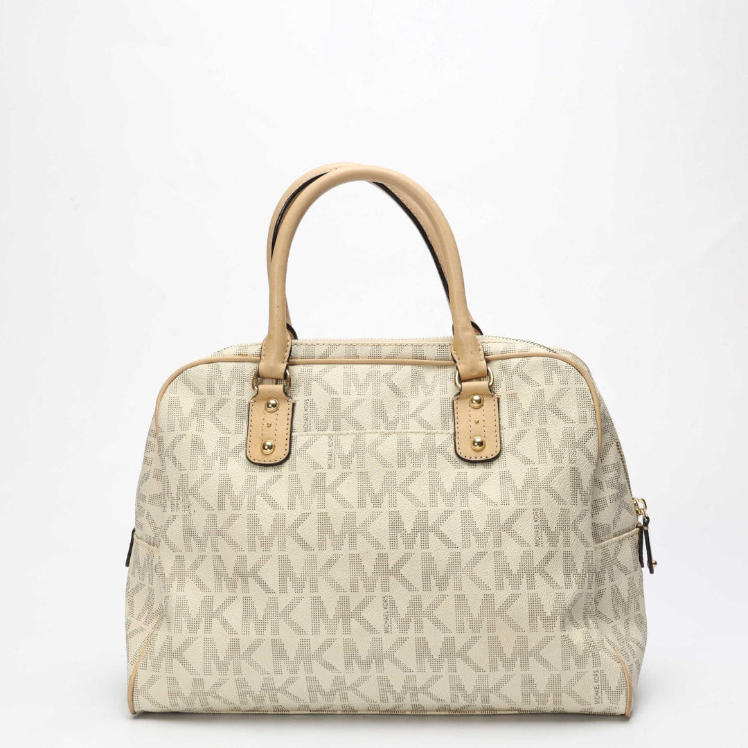 Michael Kors Off White Signature Logo Charm Satchel