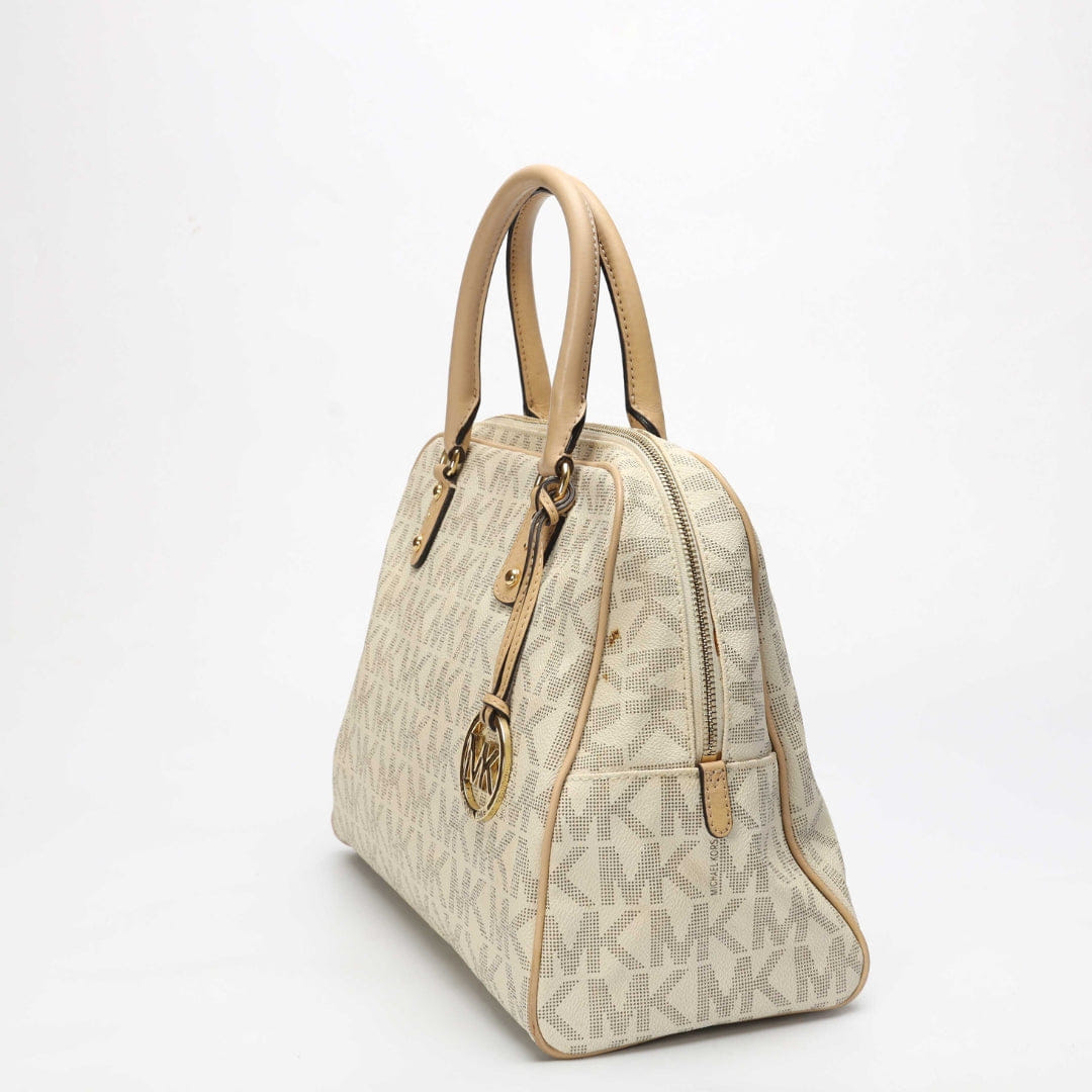 Michael Kors Off White Signature Logo Charm Satchel