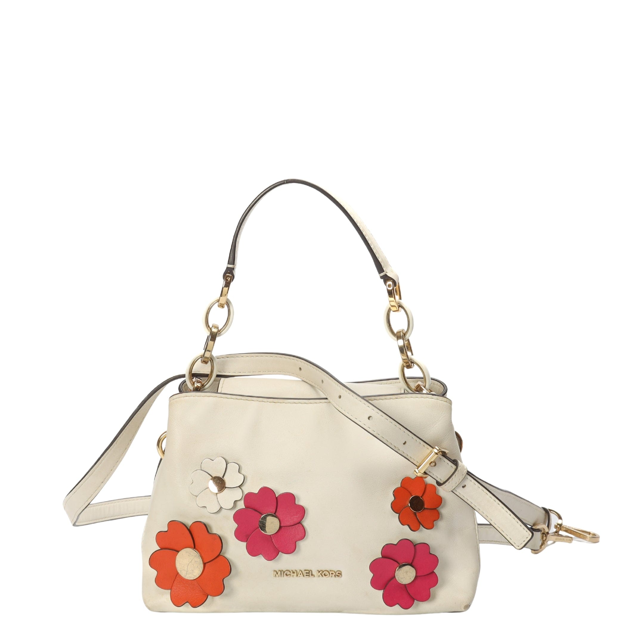 Michael Kors White Floral Applique Convertible Satchel