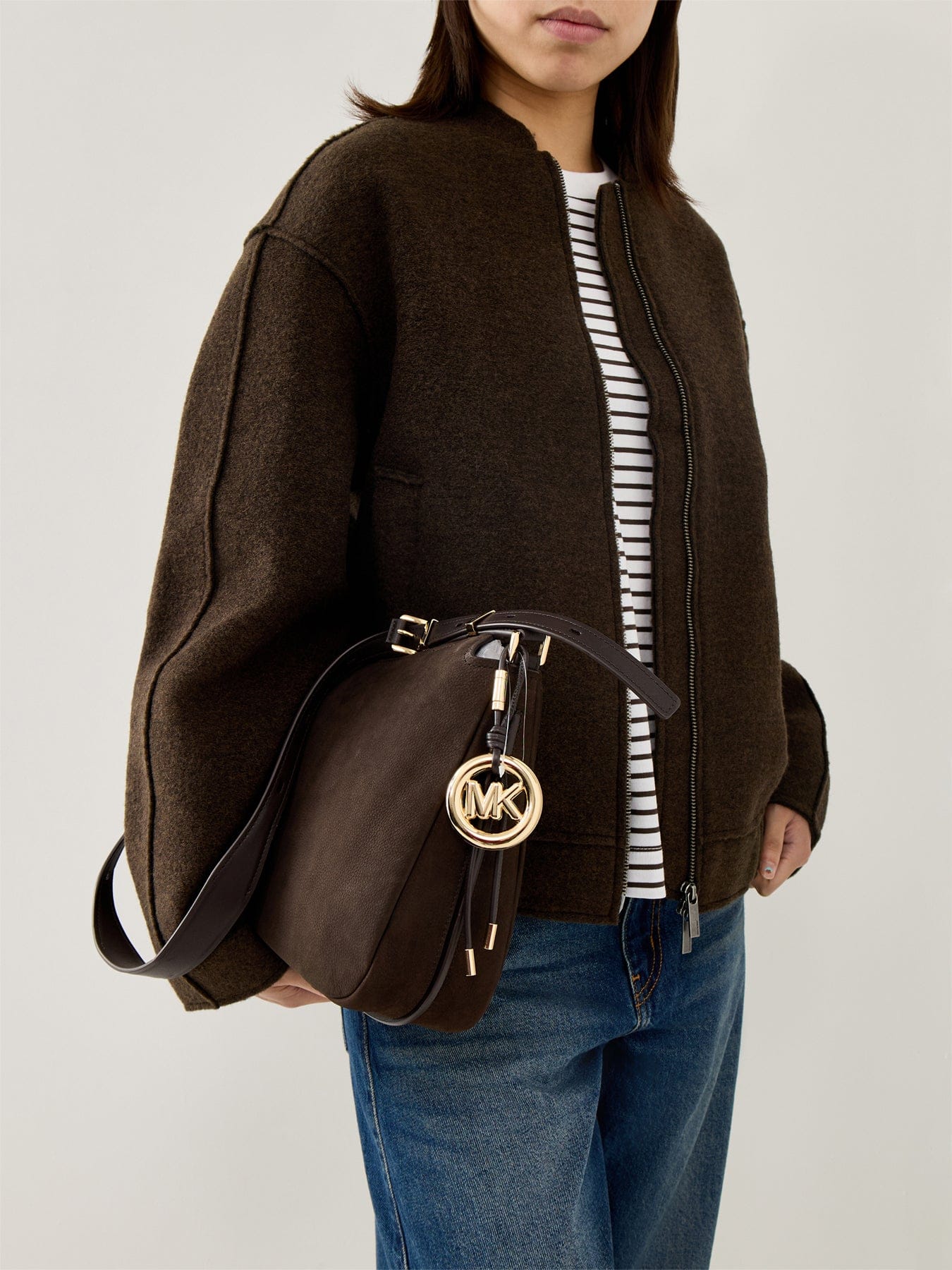 Michael Kors Nolita Suede Hobo Shoulder Chocolate Brown