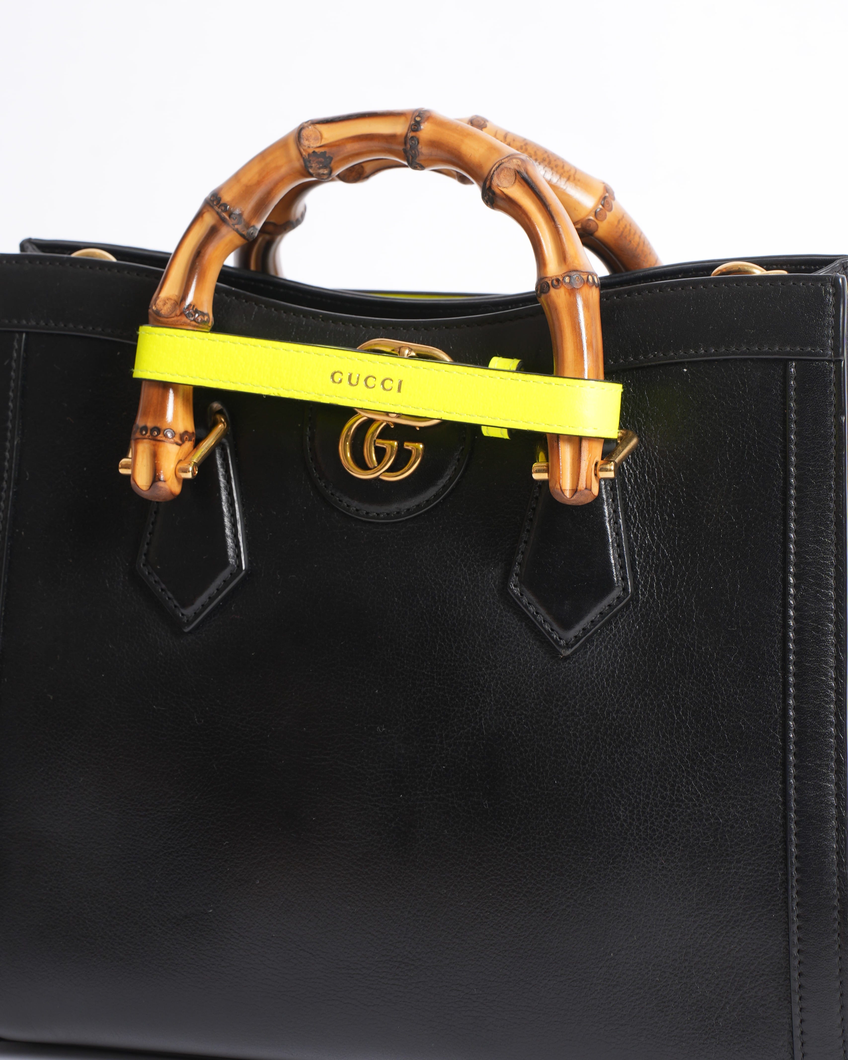 Gucci Black Small Leather Bamboo Diana Satchel