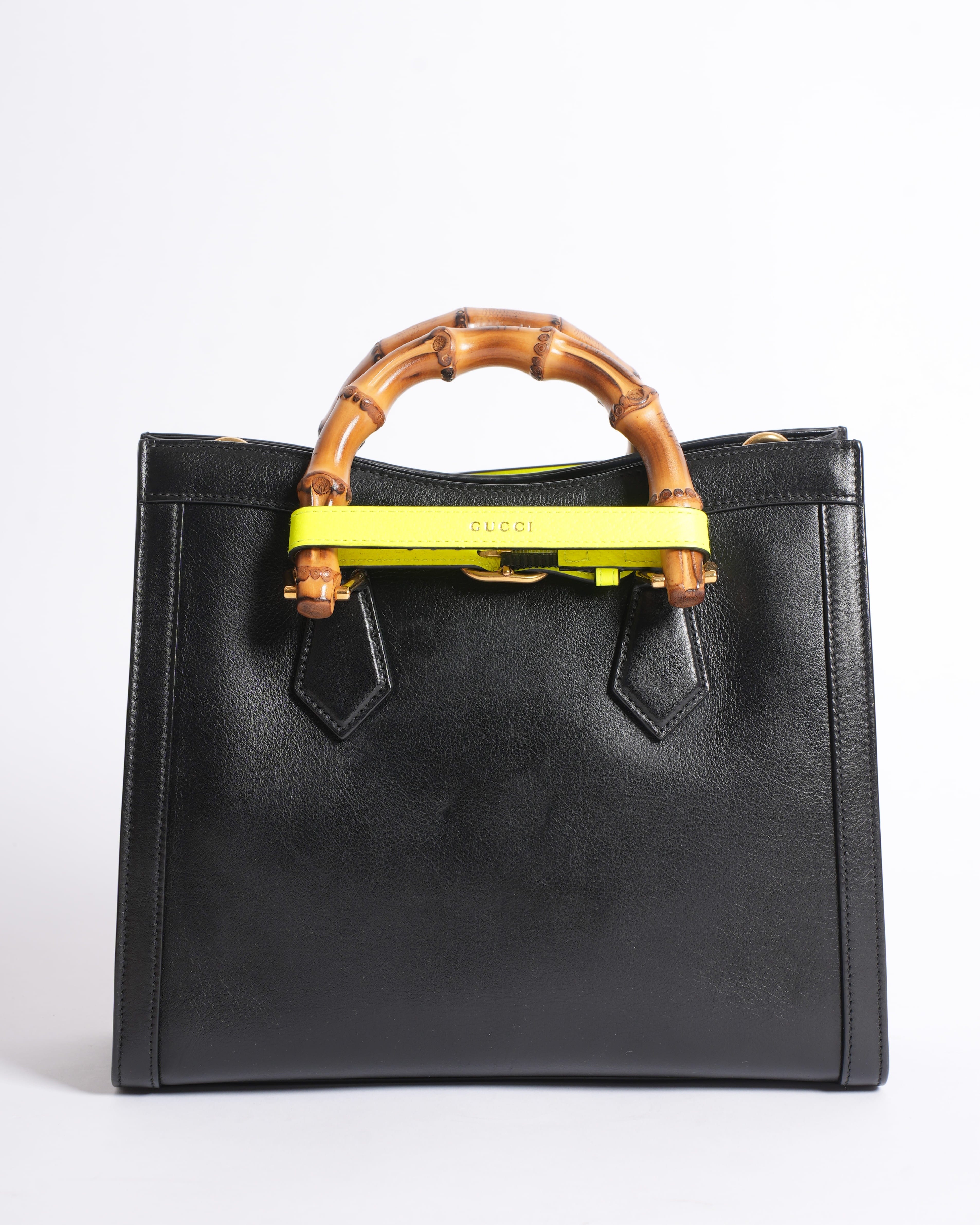 Gucci Black Small Leather Bamboo Diana Satchel