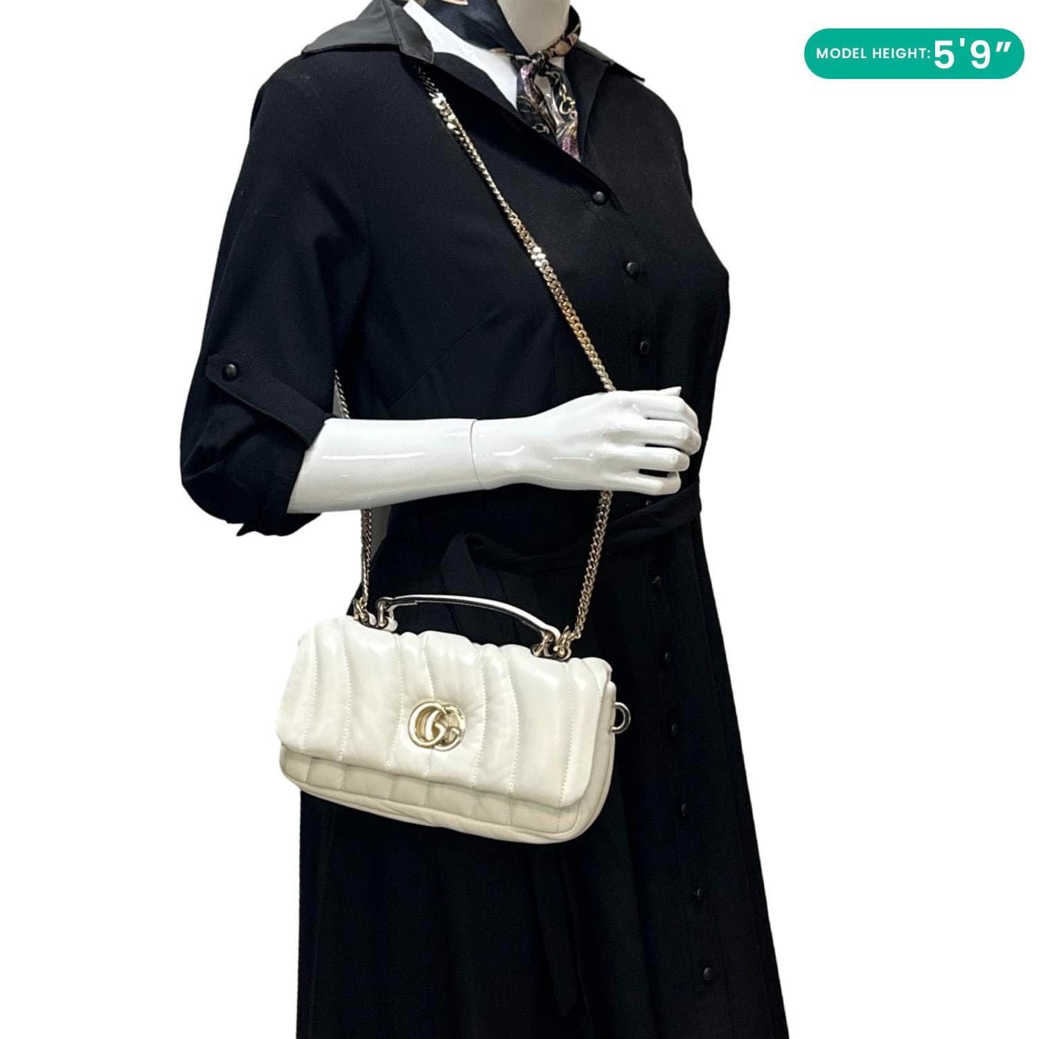 GUCCI GG Milano Mini Leather Top Handle Shoulder Bag Off White 806017