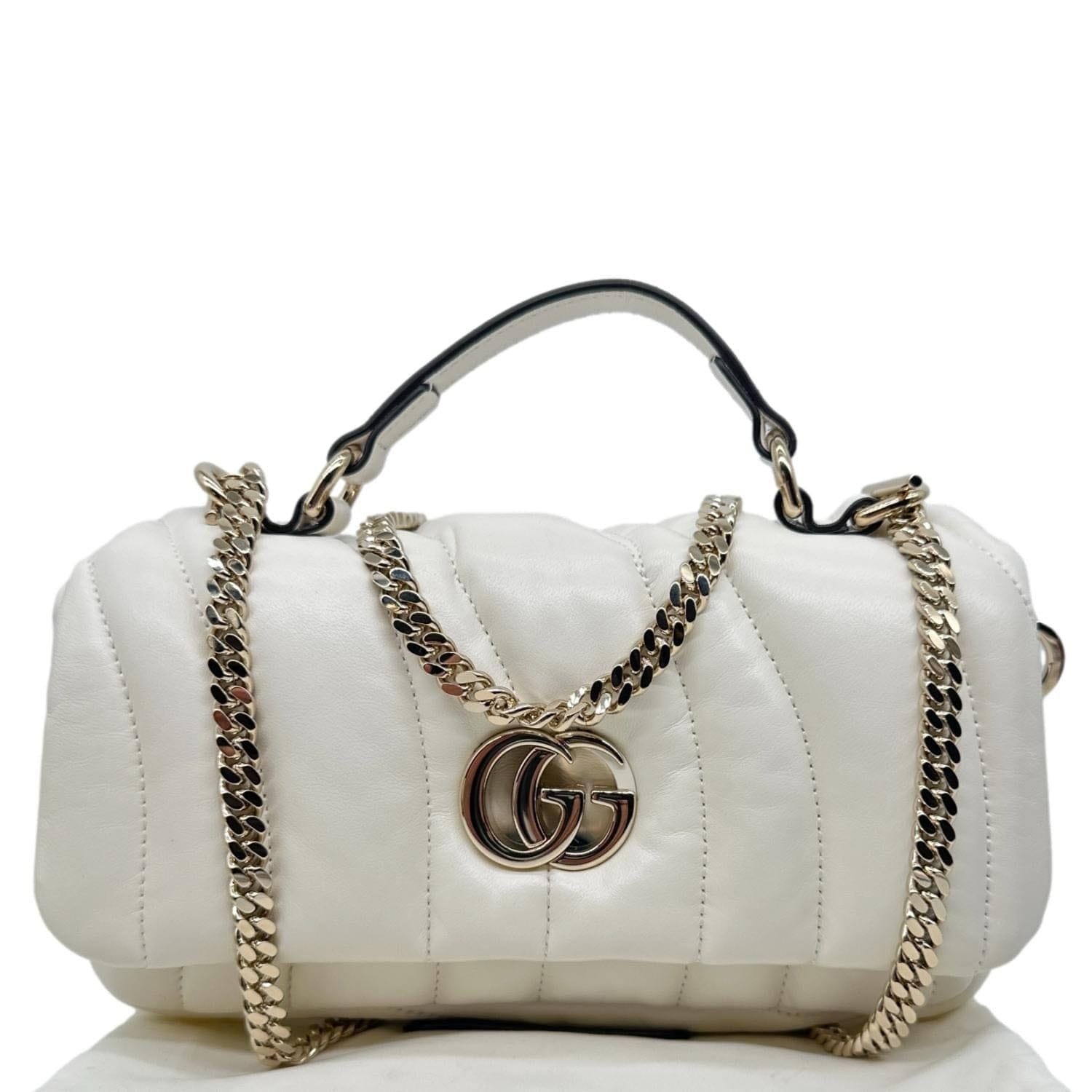 GUCCI GG Milano Mini Leather Top Handle Shoulder Bag Off White 806017