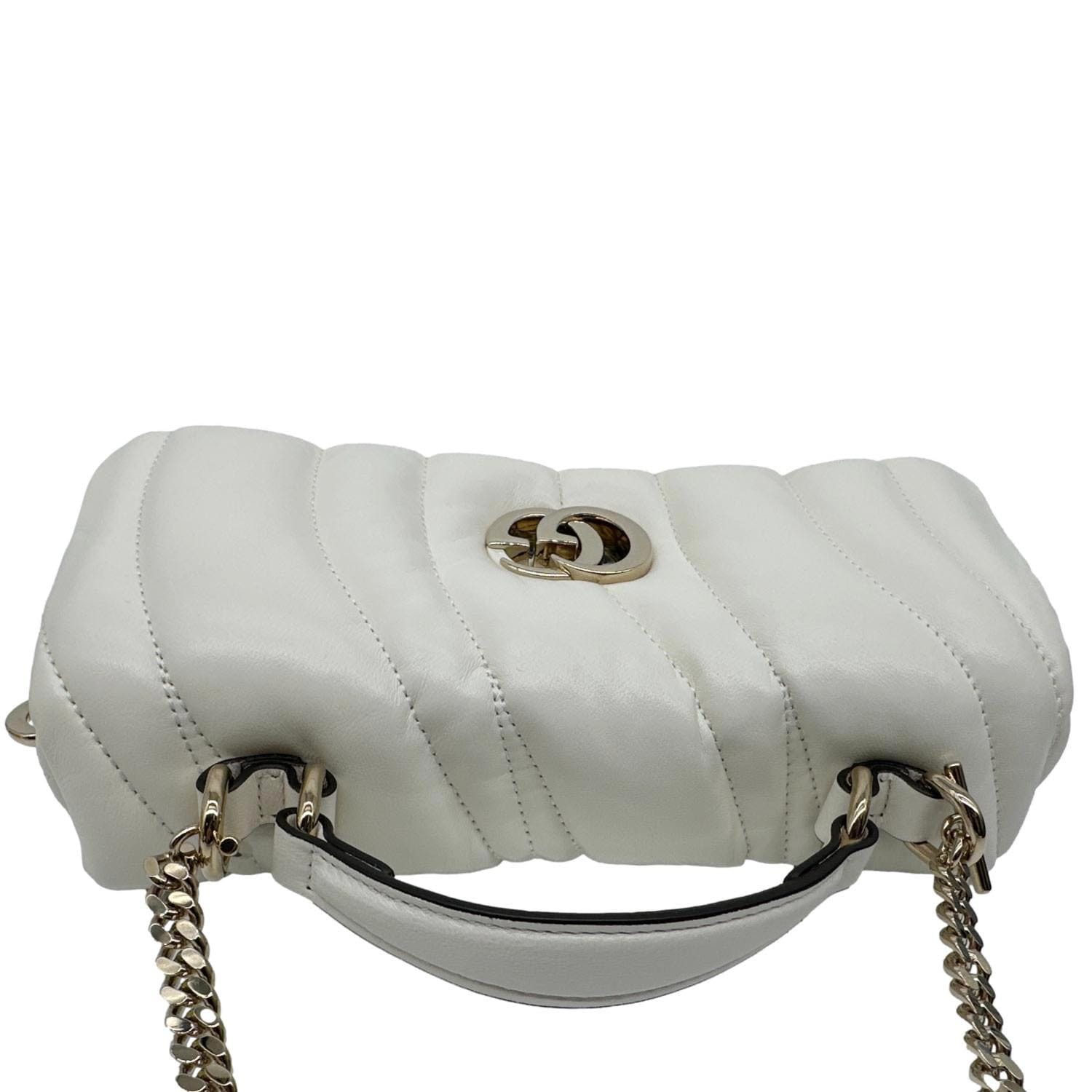 GUCCI GG Milano Mini Leather Top Handle Shoulder Bag Off White 806017