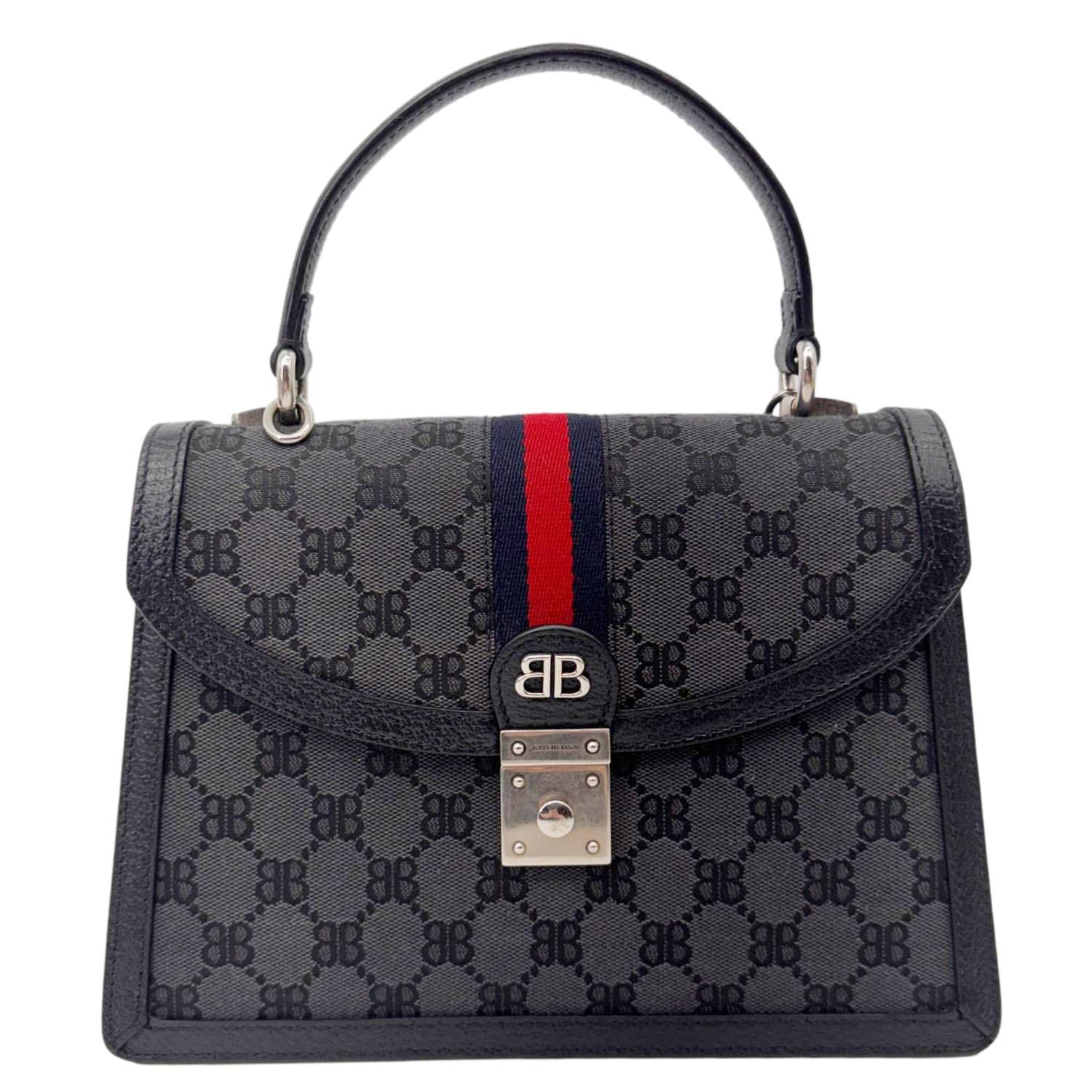 GUCCI x BALENCIAGA The Hacker Project BB Supreme Monogram Canvas Shoulder Bag Grey 680119