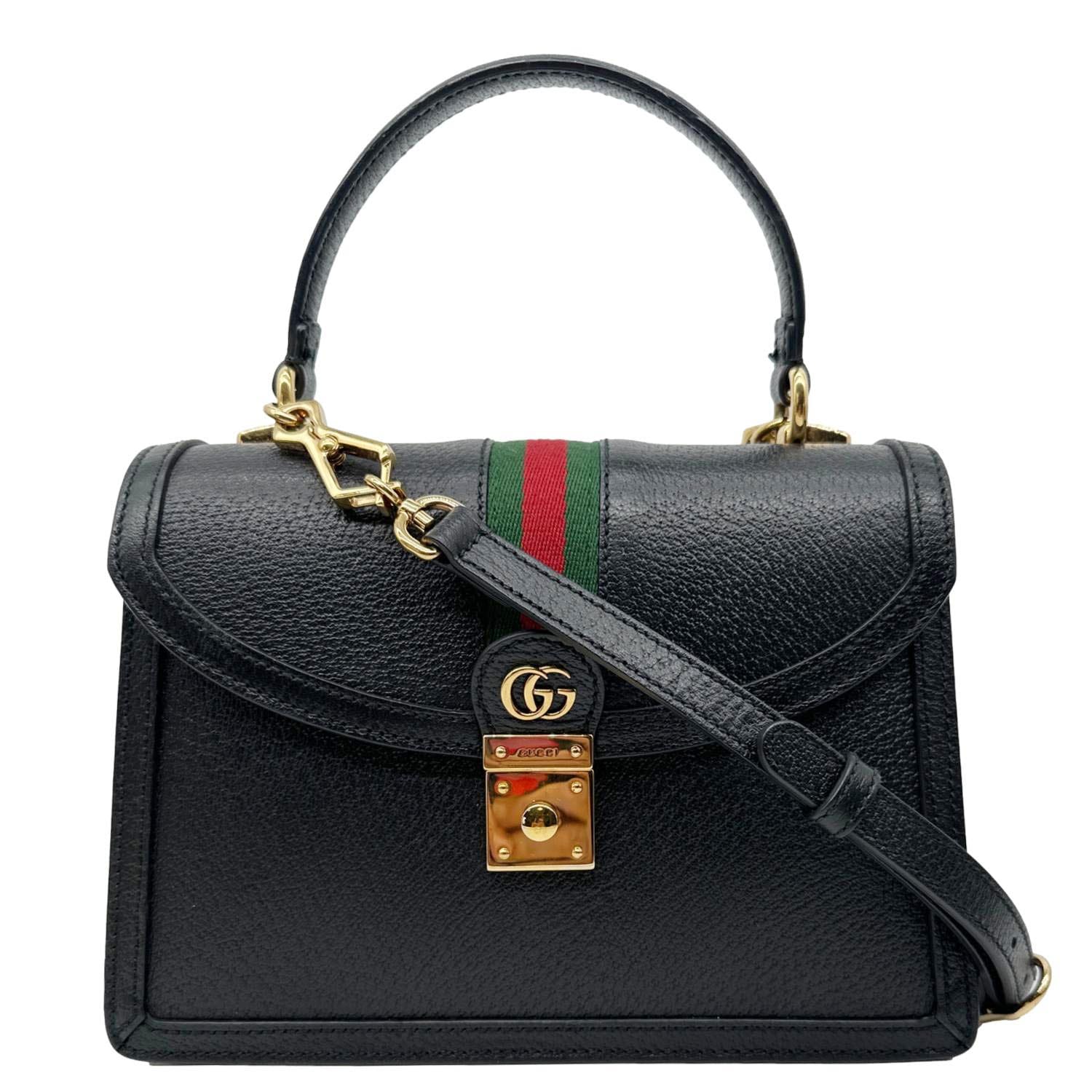 GUCCI Ophidia Calfskin Leather Top Handle Shoulder Bag Black 651055