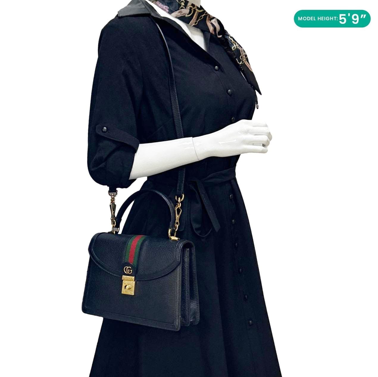 GUCCI Ophidia Calfskin Leather Top Handle Shoulder Bag Black 651055