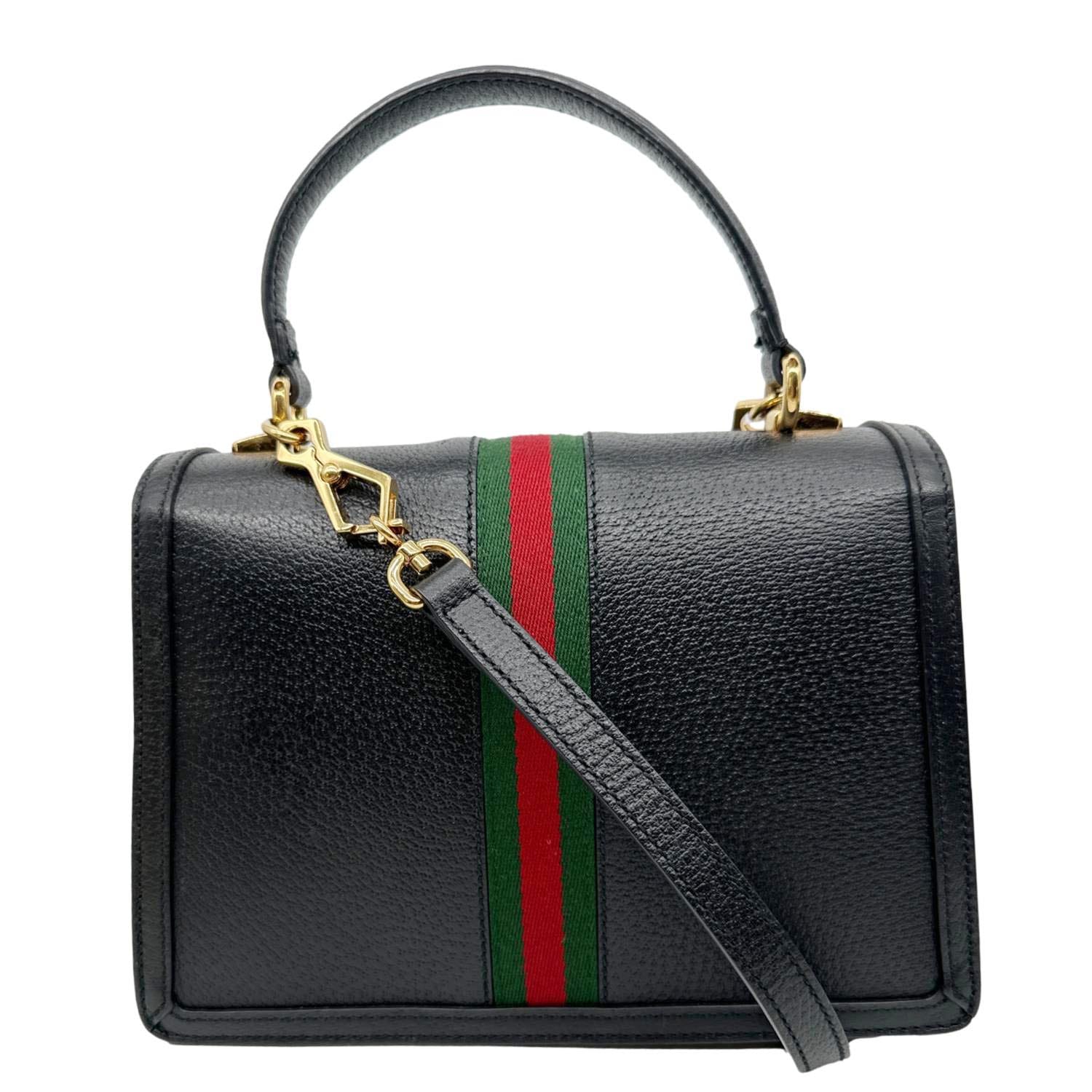 GUCCI Ophidia Calfskin Leather Top Handle Shoulder Bag Black 651055