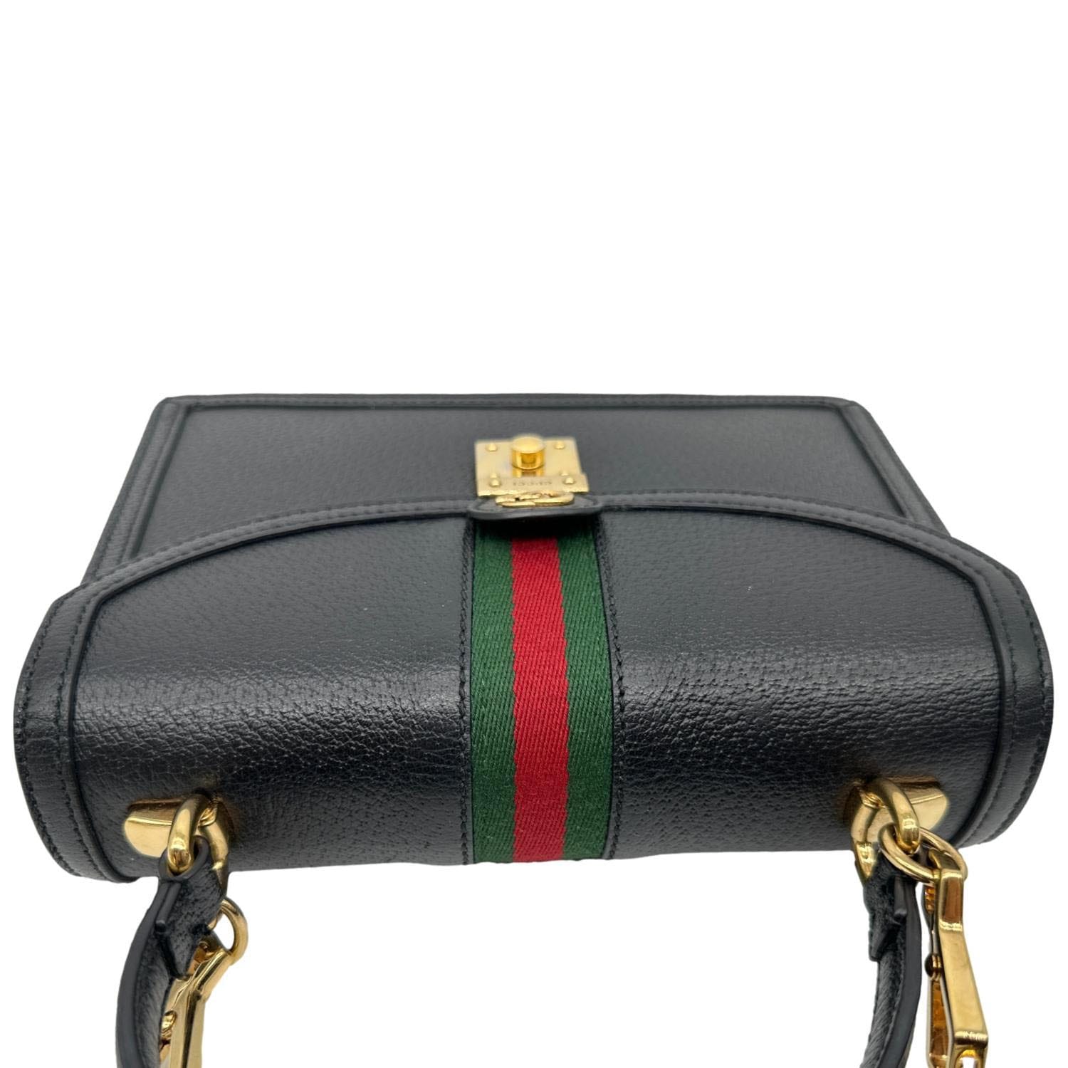 GUCCI Ophidia Calfskin Leather Top Handle Shoulder Bag Black 651055