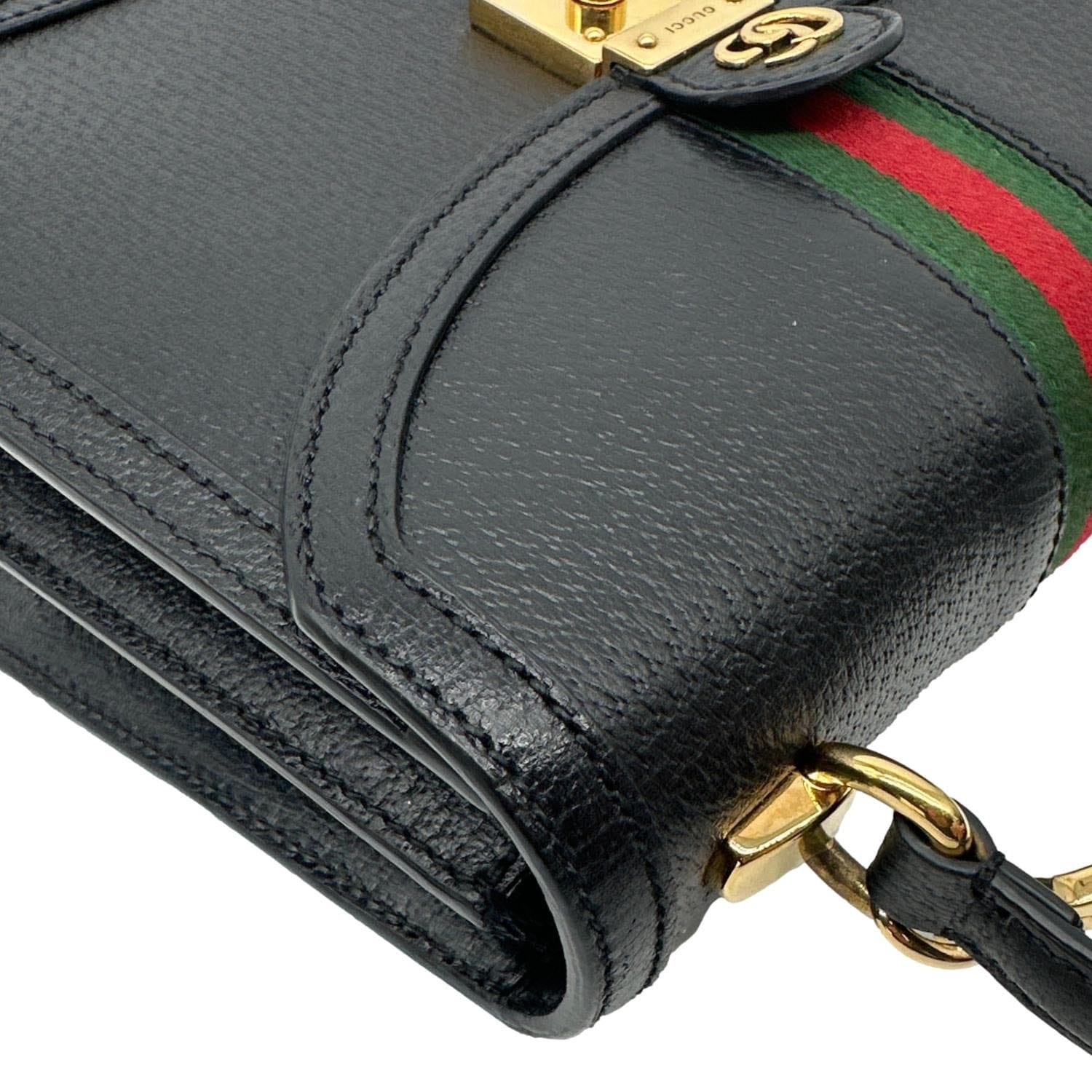 GUCCI Ophidia Calfskin Leather Top Handle Shoulder Bag Black 651055