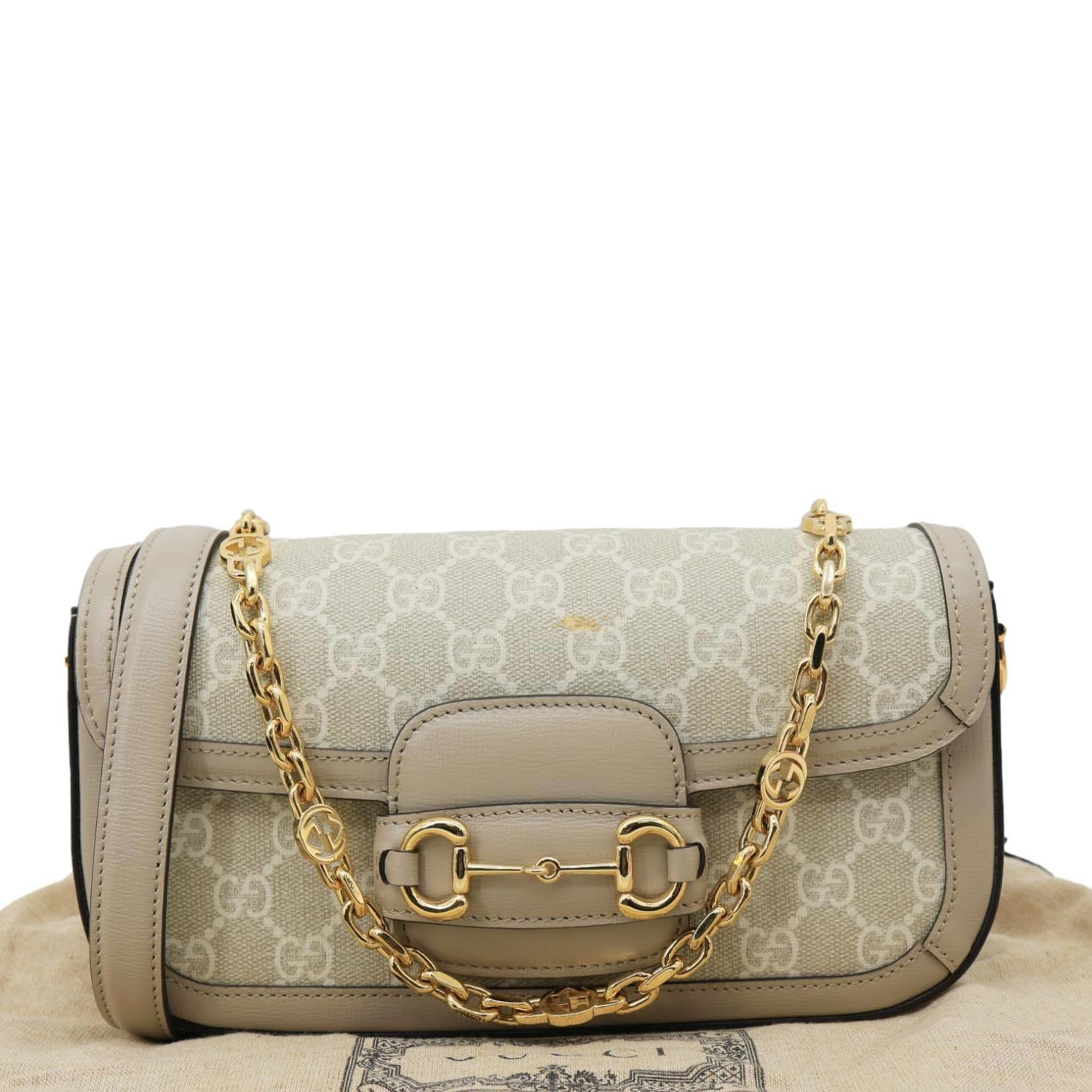 GUCCI Horsebit 1955 Small GG Supreme Canvas Shoulder Bag Beige 735178