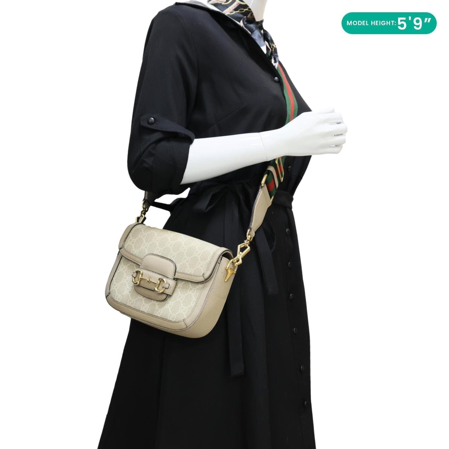 GUCCI Horsebit 1955 Flap Small GG Supreme Canvas Shoulder Bag Beige 658574