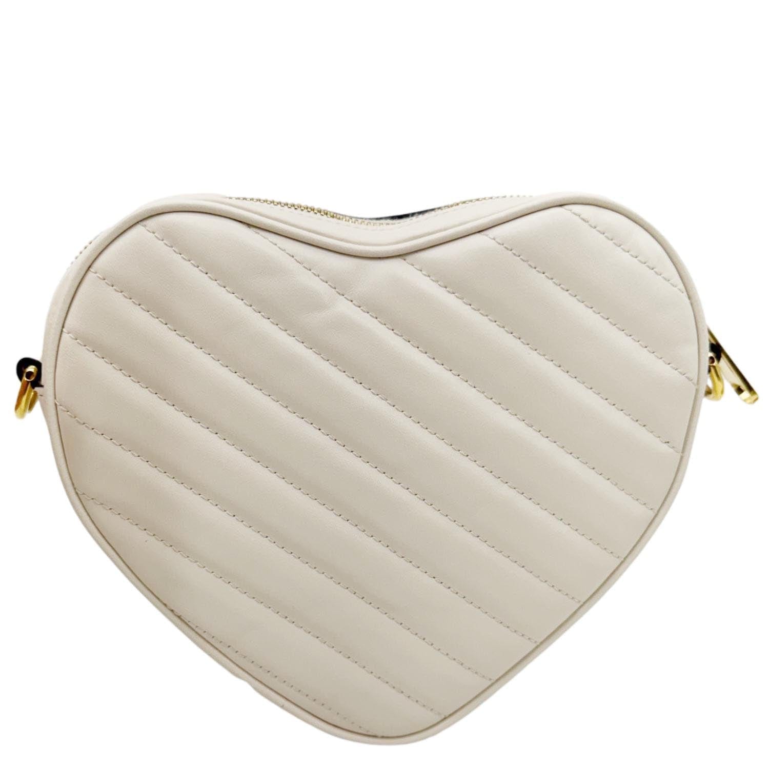 GUCCI Heart Mini Interlocking G Diagonal Matelasse Leather Shoulder Bag Off White 751628