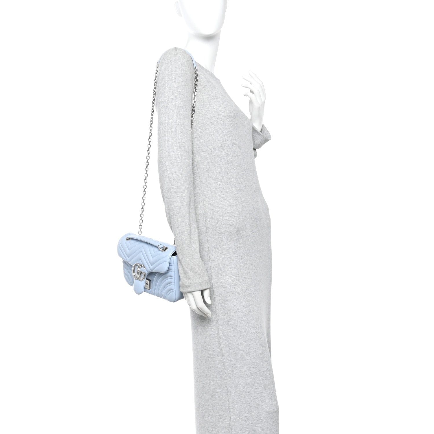 Gucci Lambskin Matelasse Medium GG Marmont Shoulder Bag Light Blue