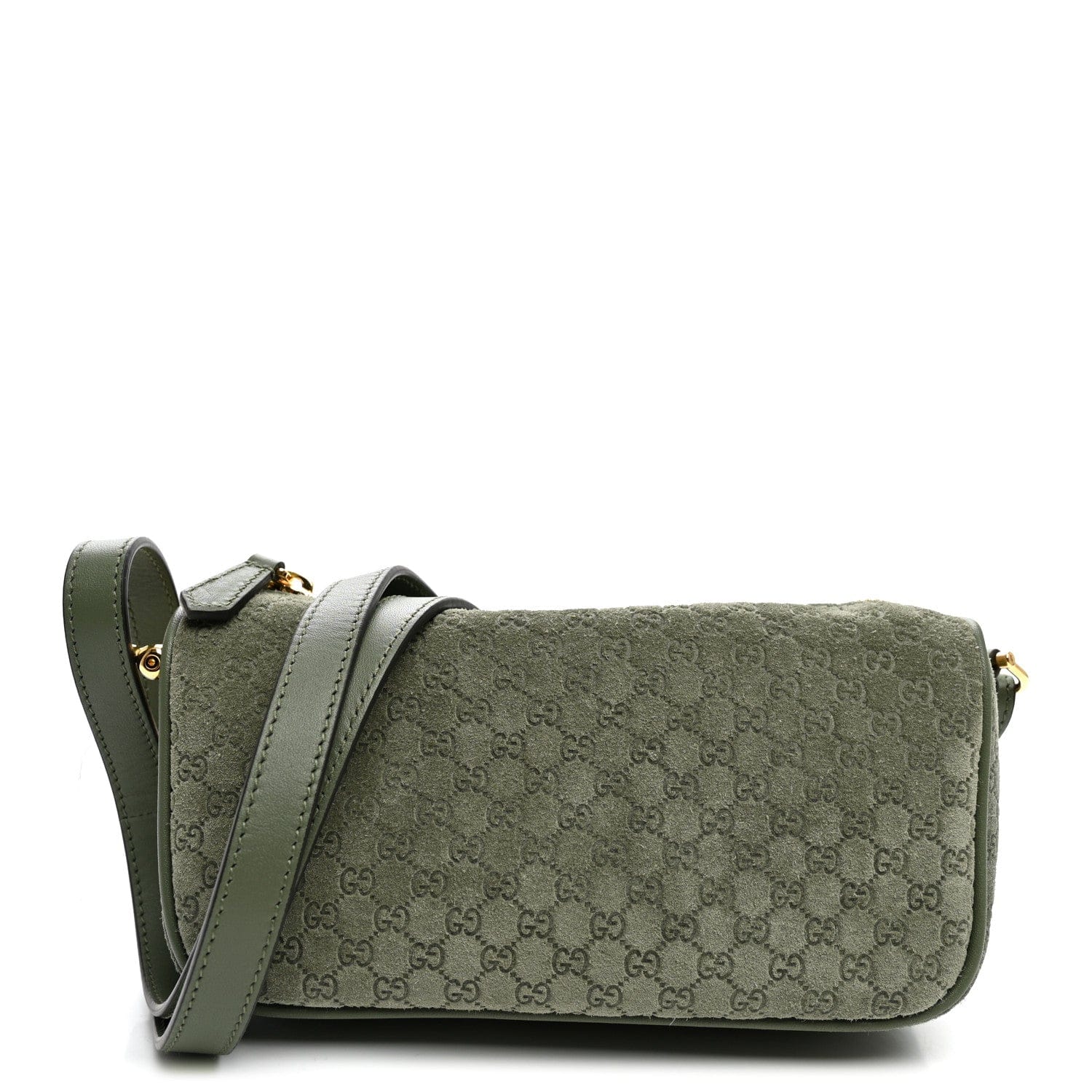 Gucci Suede GG Monogram Half Horsebit Mini Shoulder Bag Sage