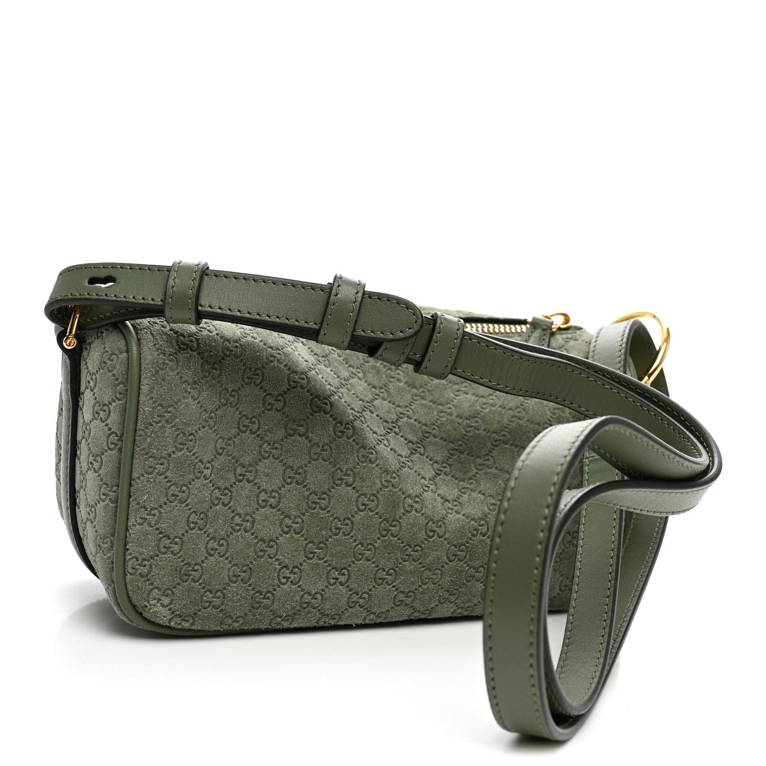 Gucci Suede GG Monogram Half Horsebit Mini Shoulder Bag Sage