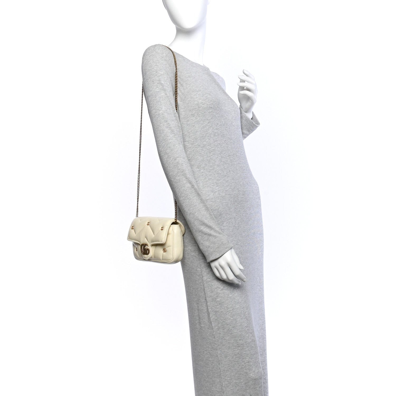 Gucci Calfskin Matelasse Double G Studs Mini Torchon GG Marmont Shoulder Bag White