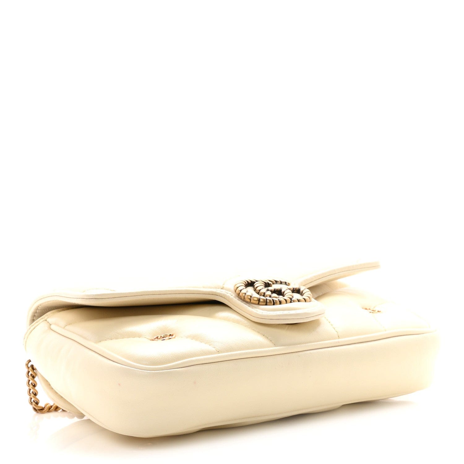 Gucci Calfskin Matelasse Double G Studs Mini Torchon GG Marmont Shoulder Bag White