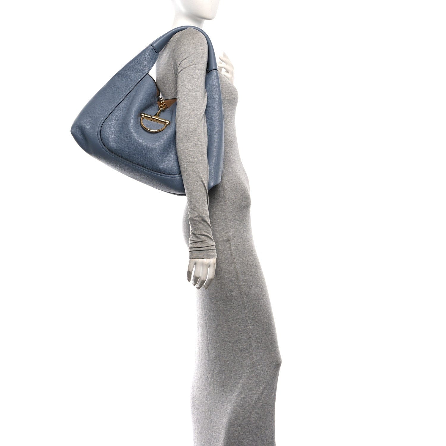 Gucci Grained Calfskin Softbit Maxi Shoulder Bag Foggy Grey
