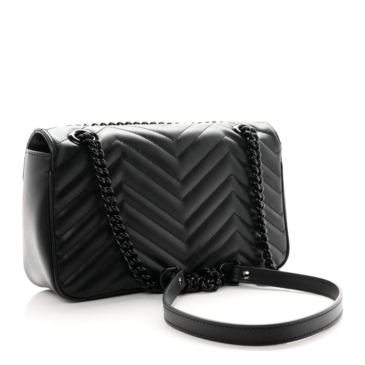Gucci Calfskin Matelasse Monochrome Small GG Marmont Shoulder Bag Black