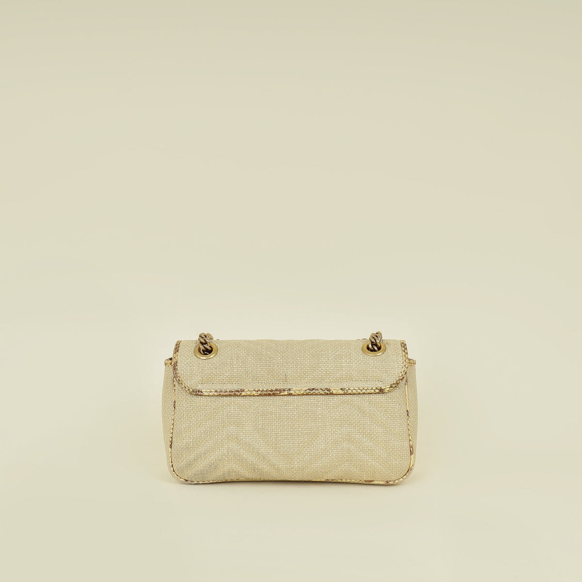 Gucci Beige Natural GG Marmont Raffia Python Medium Shoulder Bag