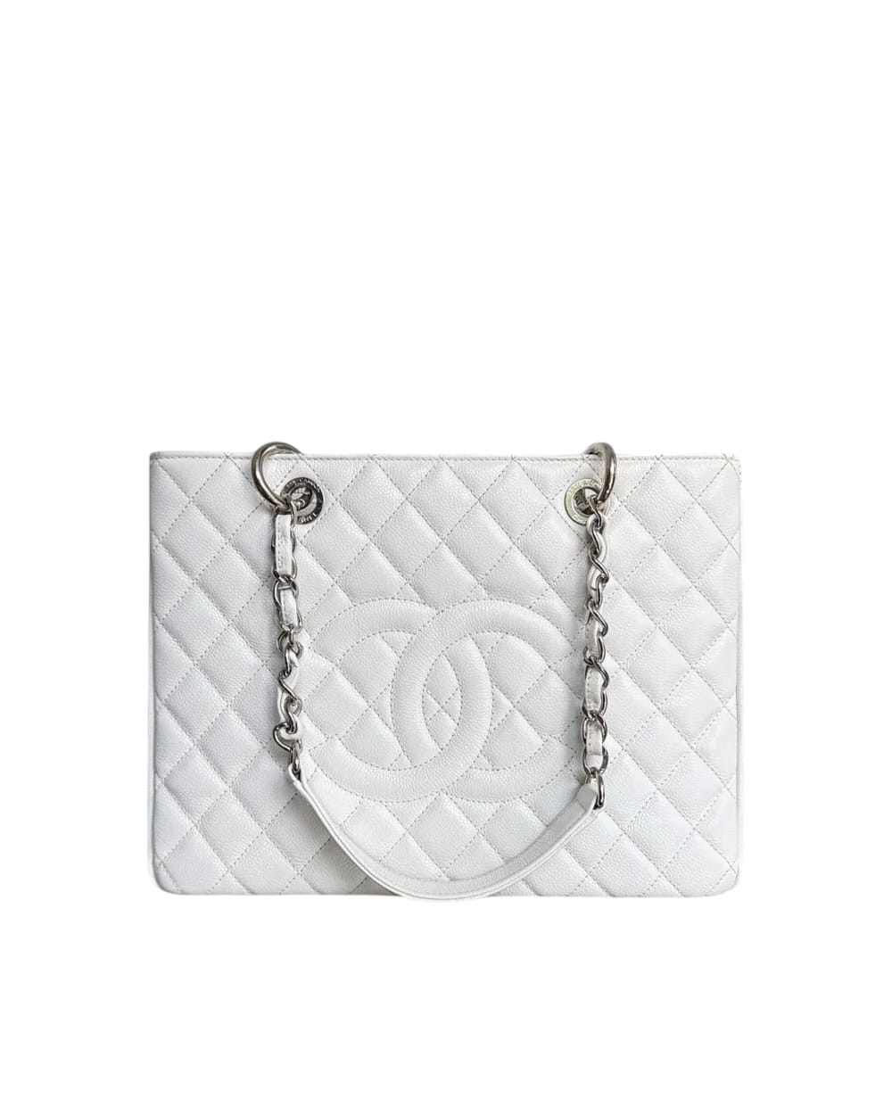 CHANEL GST GRAND SHOPPING TOTE - CAVIAR QUILTED WHITE SILVER HARDWARE SERIES 14 SYCM664
